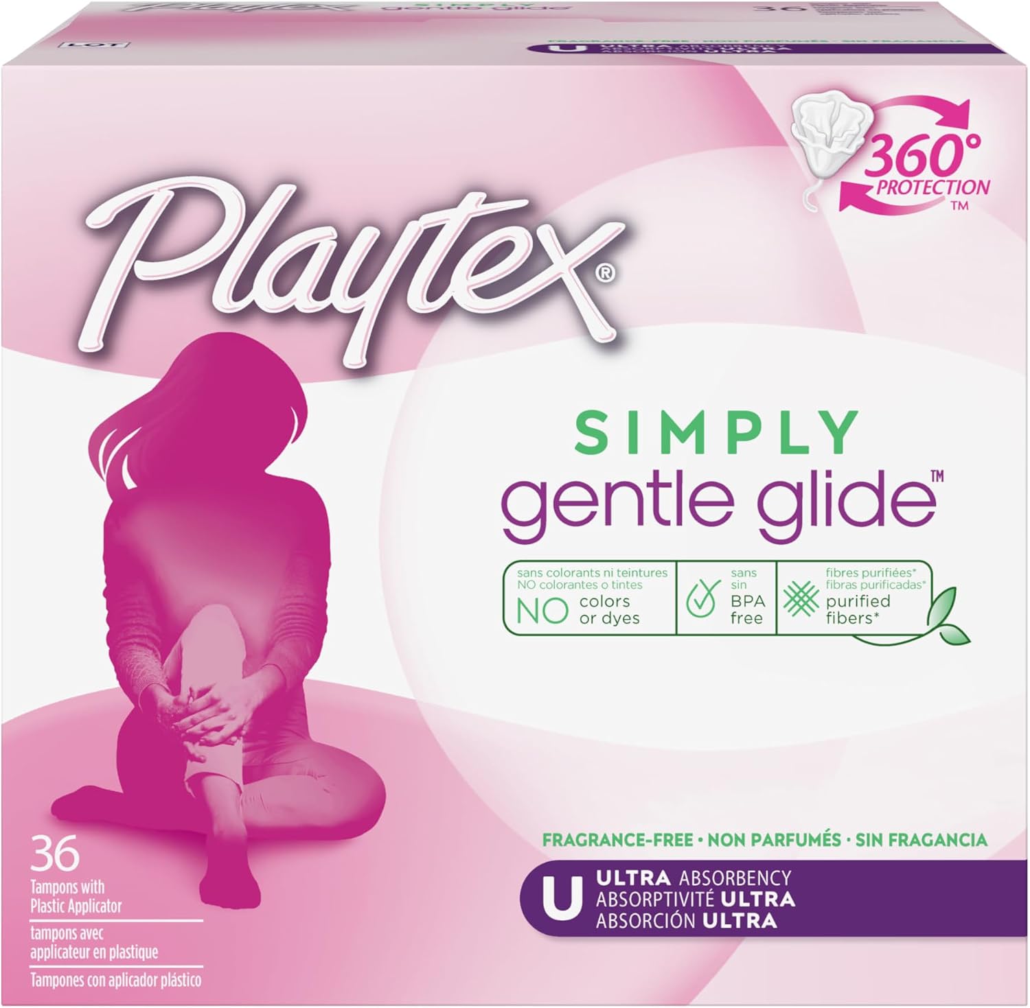 Playtex Simply Gentle Glide Tampons, Ultra Absorbency, Fragrance-Free – 36ct