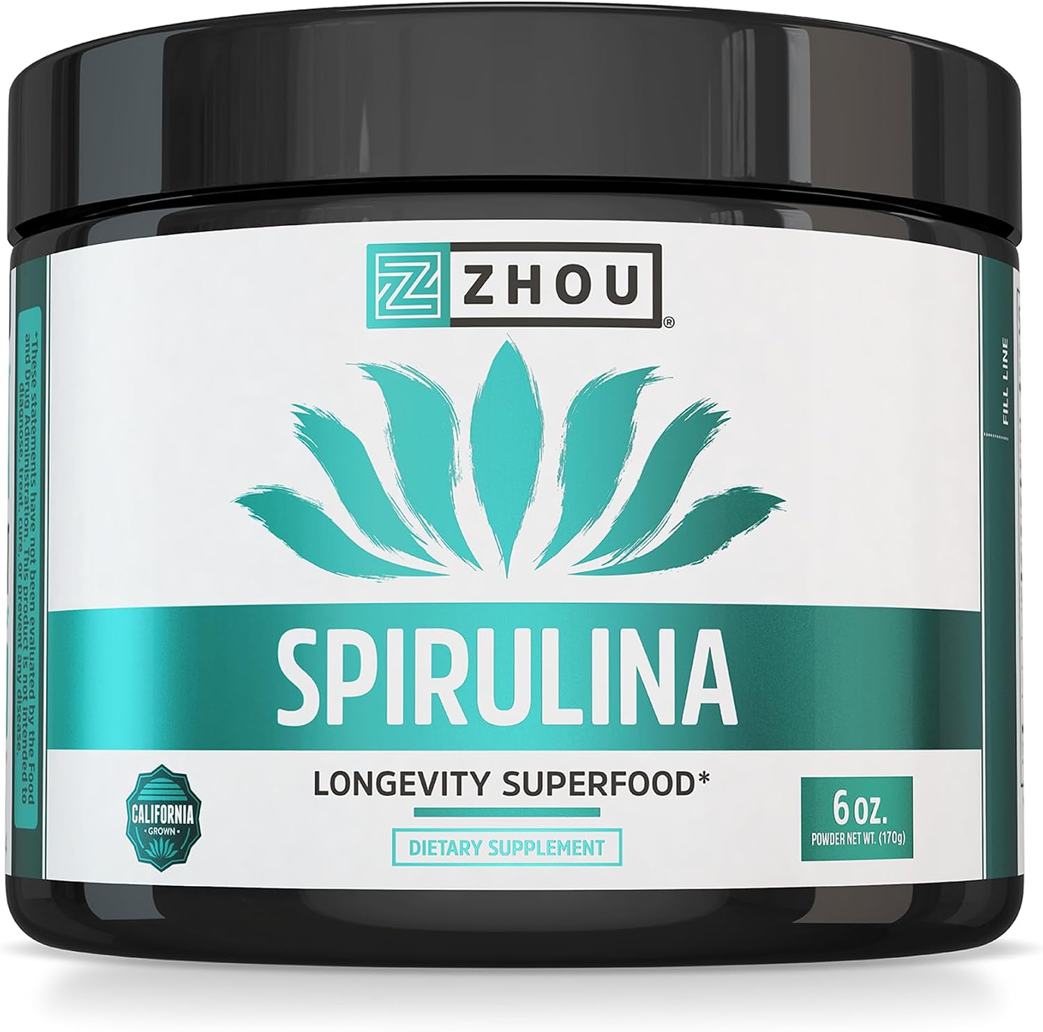 Zhou Spirulina Powder – Blue Green Spirulina Superfood for Women & Men with Vegan Protein, Chlorophyll & Phycocyanin for Smooth Energy & Longevity, Drink Mix for Smoothies – 6 oz Jar (48 Servings)