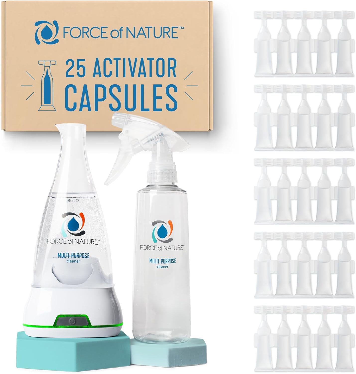 Force of Nature Multi-Purpose Cleaner & Deodorizer Extra Value Bundle – Reusable Bottle, 25 Refills – EPA Registered, Toxin-Free All-Purpose Natural Cleaning Supplies