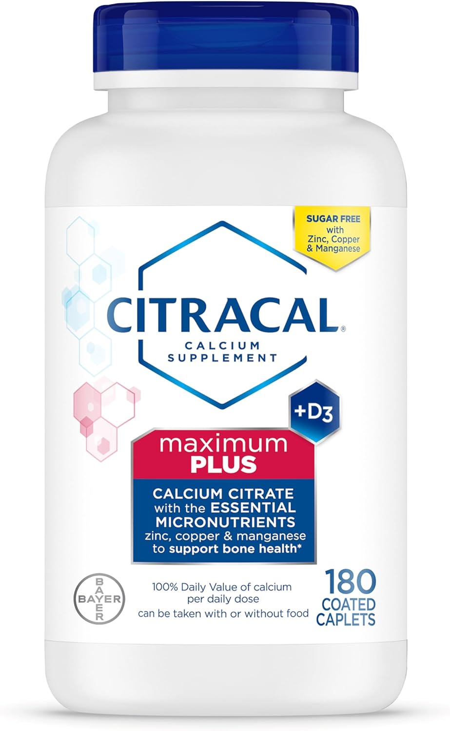 Citracal Maximum Plus Calcium Supplement – Calcium Citrate with Vitamin D3, Zinc, & Essential Minerals for Bone Health Support, Ages 12+, 180 Count (Packaging May Vary)