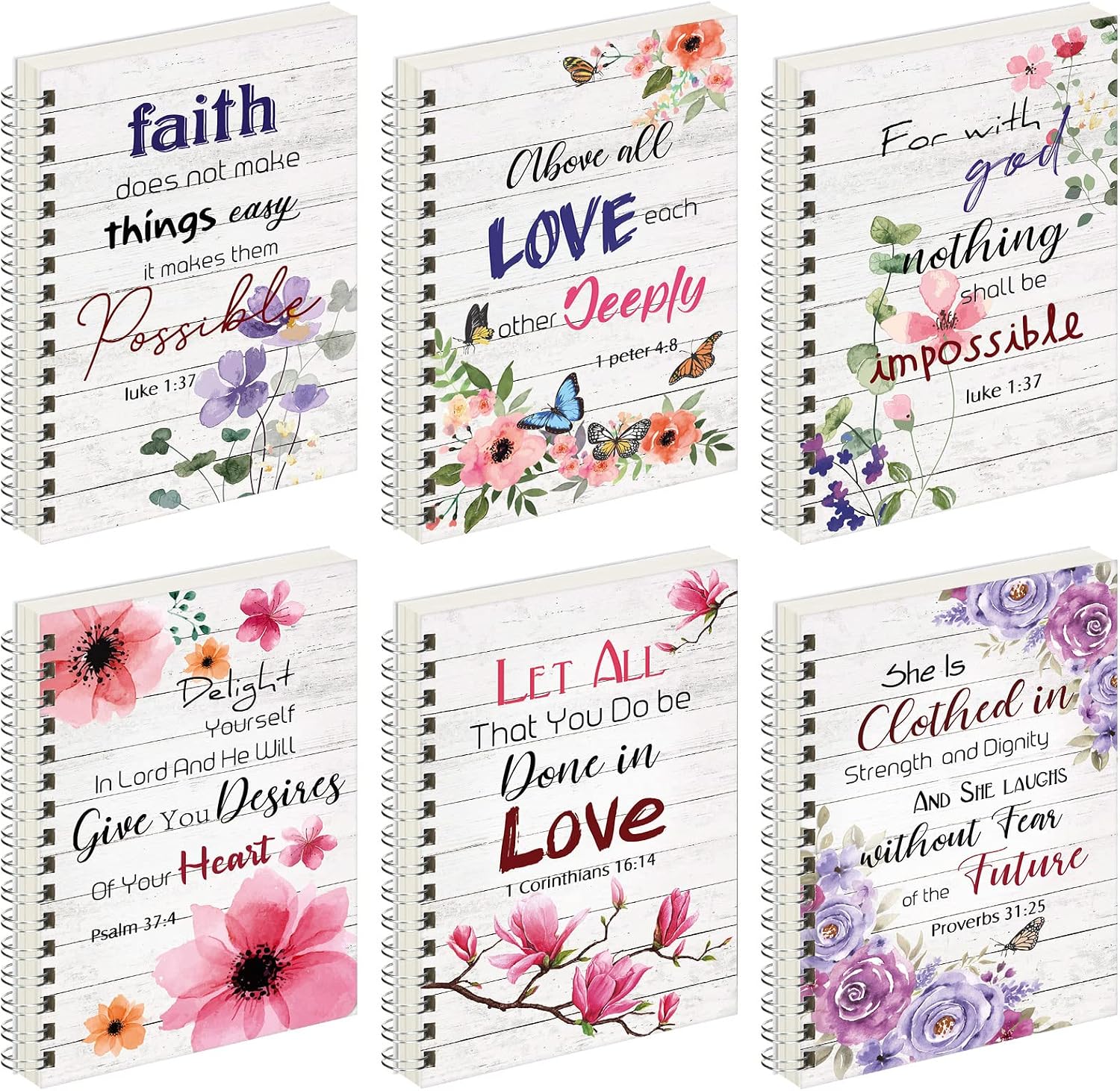 Qeeenar 6 Pcs Christian Spiral Notebook for Women Prayer Journal 5.5 x 8.3 Inch Bible Verse Notebook Bulk with Scripture for School Mothers Gift Spiritual Supplies