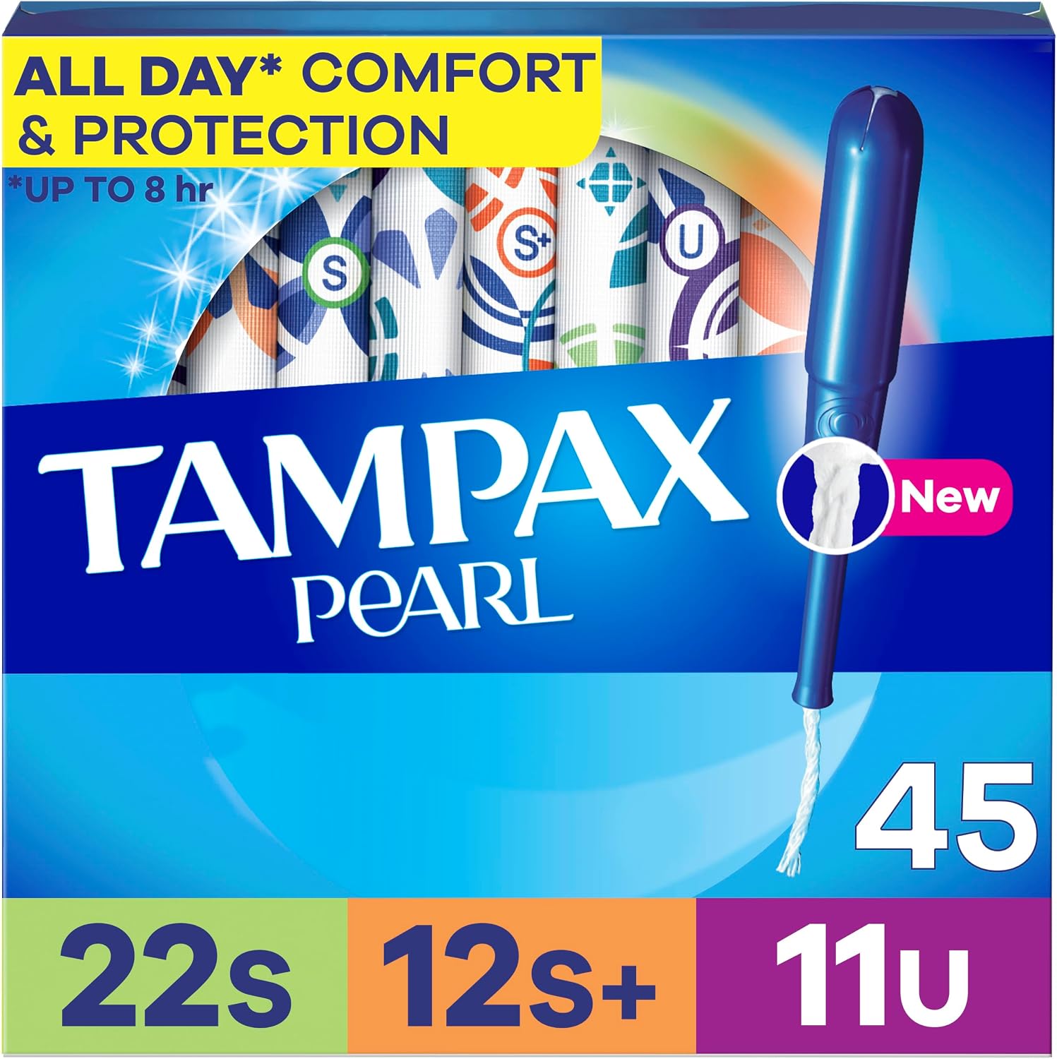 Tampax Pearl Tampons for Women Multipack, with LeakGuard Braid, Super/Super Plus/Ultra Absorbency, Unscented, 45 Count