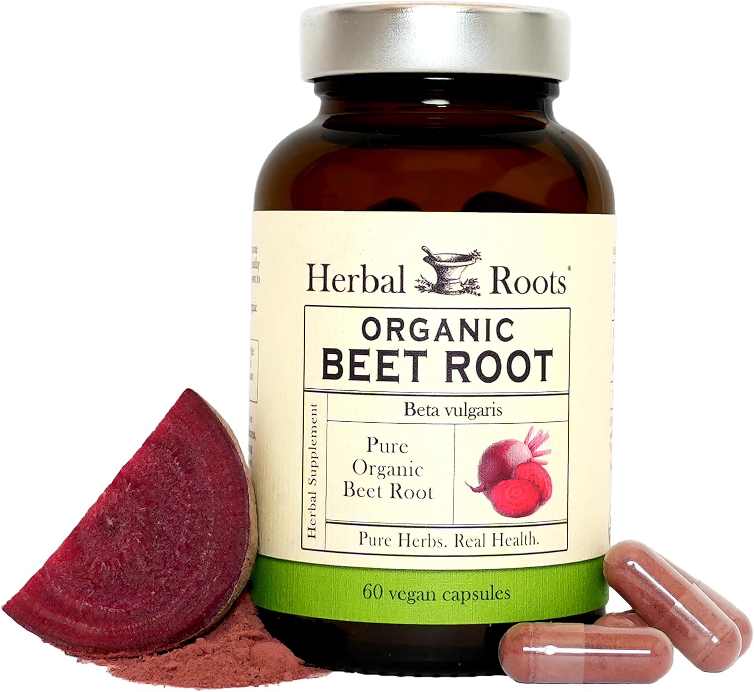 Herbal Roots Organic Beet Root Powder Capsules – 1,500mg per Serving – Certified USDA Organic – Non-GMO – 60 Count Vegan Capsules
