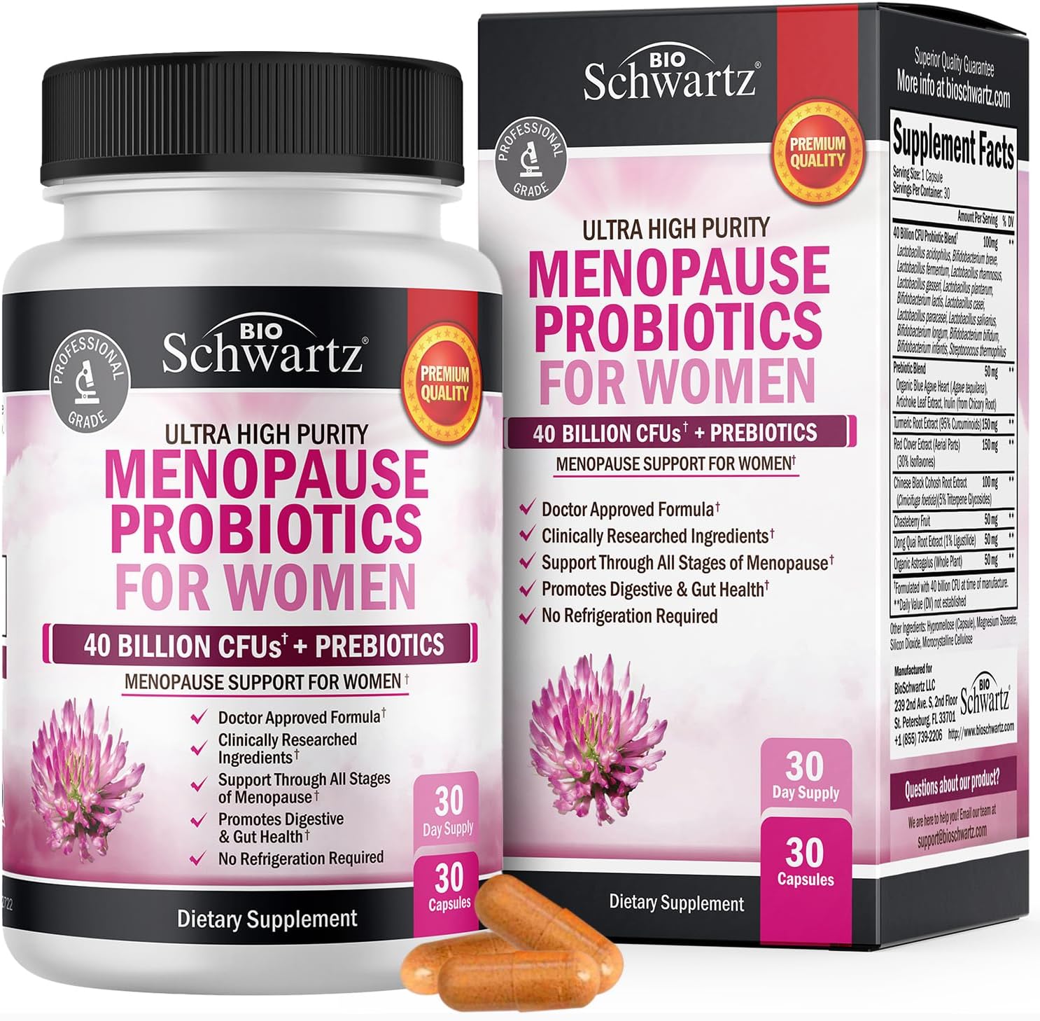 Menopause Supplements for Women – 40 Billion CFU Menopause Probiotics for Women – Support for Hot Flashes Night Sweats Mood Swings and Balance – Non-GMO, 30 Easy-Swallow Capsules, 30 Servings
