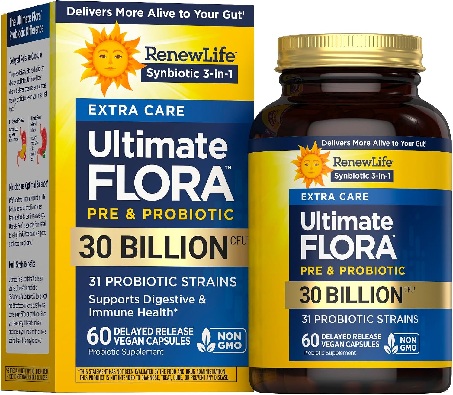 Renew Life Extra Care Digestive Probiotic | 30 Billion CFU | 60 Vegetarian Capsules | Supports Digestive, Immune & Respiratory Health | Dairy, Soy and Gluten-Free Supplement