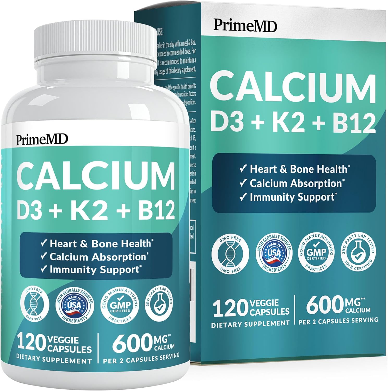 4-in-1 Calcium Supplements for Women & Men – Calcium Citrate with D3 K2 Vitamin 5000 IU – Calcium 600mg with Vitamin D3 K2 – Everyday Vitality Supplement – Vegan-Friendly, Gluten-Free (120 Capsules)