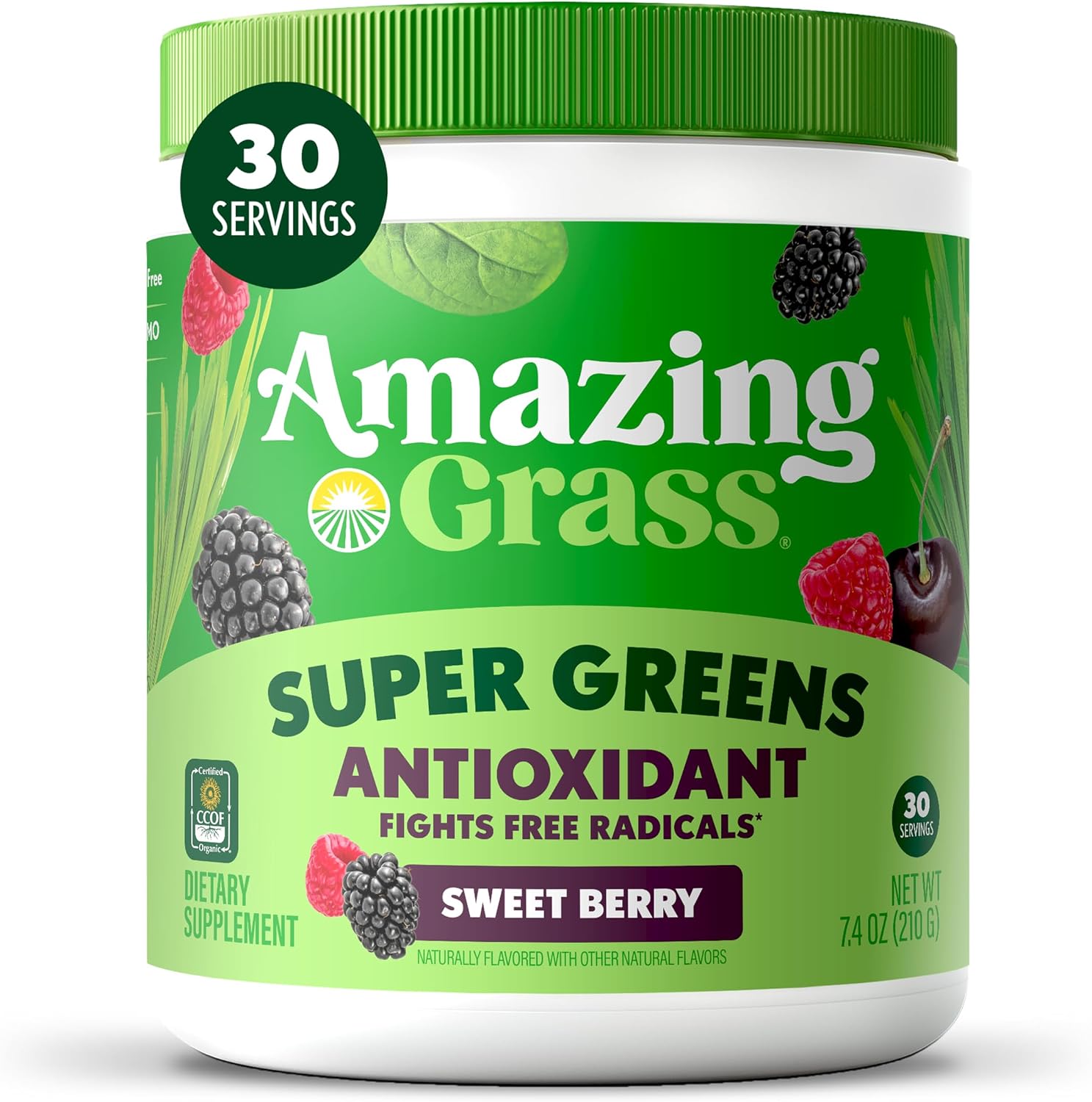 Amazing Grass Super Greens Powder Antioxidant, Organic Greens Blend Powder Superfood, Smoothie Mix with Vitamin C and Vitamin K, Sweet Berry, 30 Servings, 7.4 Ounce (Packaging May Vary)