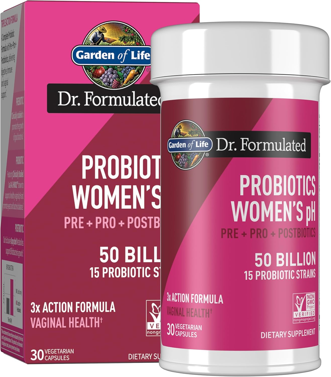 Garden of Life, Dr Formulated Once Daily 3-in-1 Complete Prebiotics, Postbiotics and Probiotics for Women, Pre + PRO + Postbiotic Supplement for Women’s Digestive, Immune and Vaginal Health, 30 Day Supply