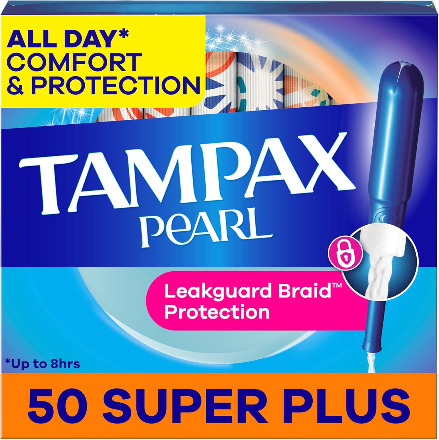 Tampax Pearl Tampons for Women, with LeakGuard Braid, Super Plus Absorbency, Unscented, 50 Count