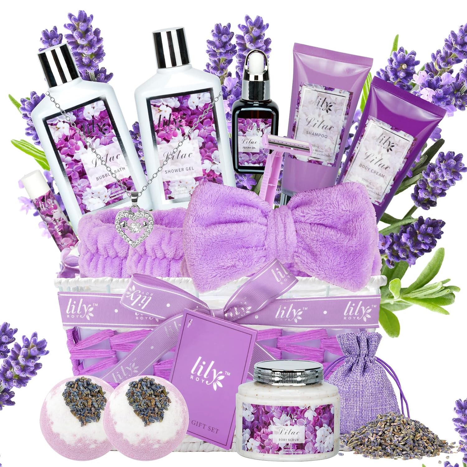 17Pcs Spa Gifts Spa Kit – Perfect Lavender Lilac Spa Gift Baskets for Women