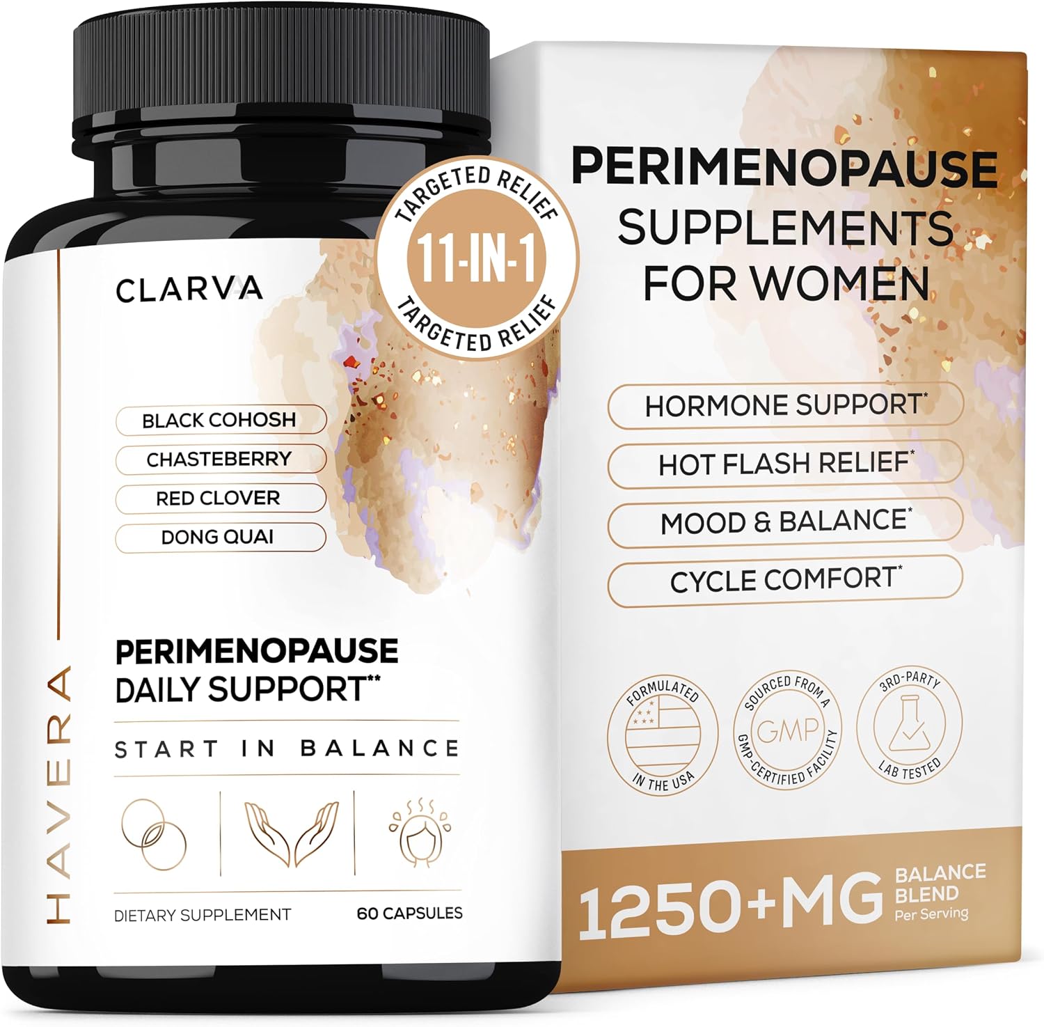 Perimenopause Supplements for Women – 11 Botanicals for Hot Flash, Night Sweat, Mood, Sleep & Cycle Support – Hormonal Balance, Black Cohosh & Red Clover – Non-GMO, Third-Party Tested, 60 Ct
