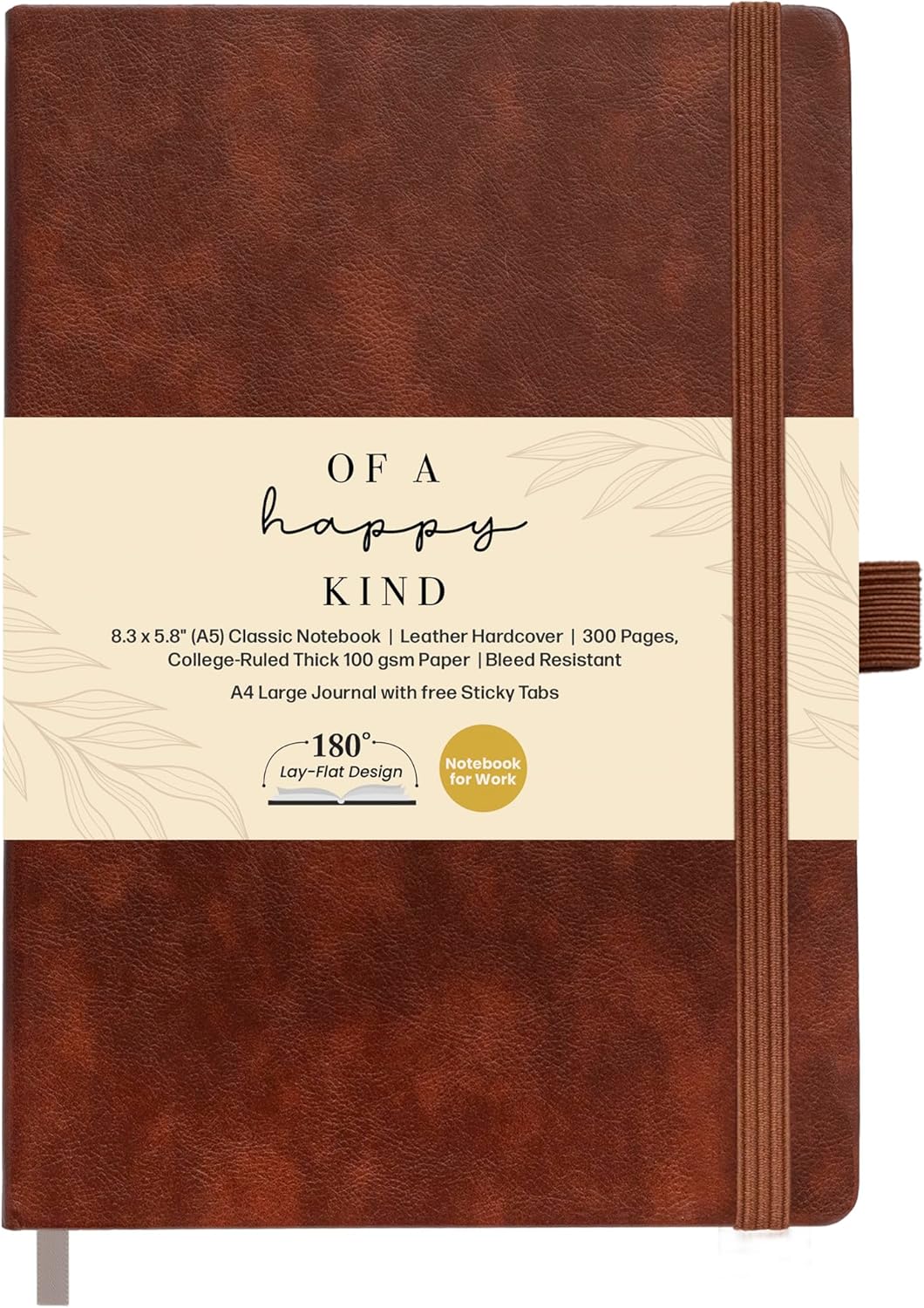 Lined Leather Bound Journal Notebook, A5 Hardcover – Brown 5.8×8.3″ – Thick 300 Pages College Ruled Paper Journals for Men and Women – Personal and Professional Note Book for Writing & Journaling