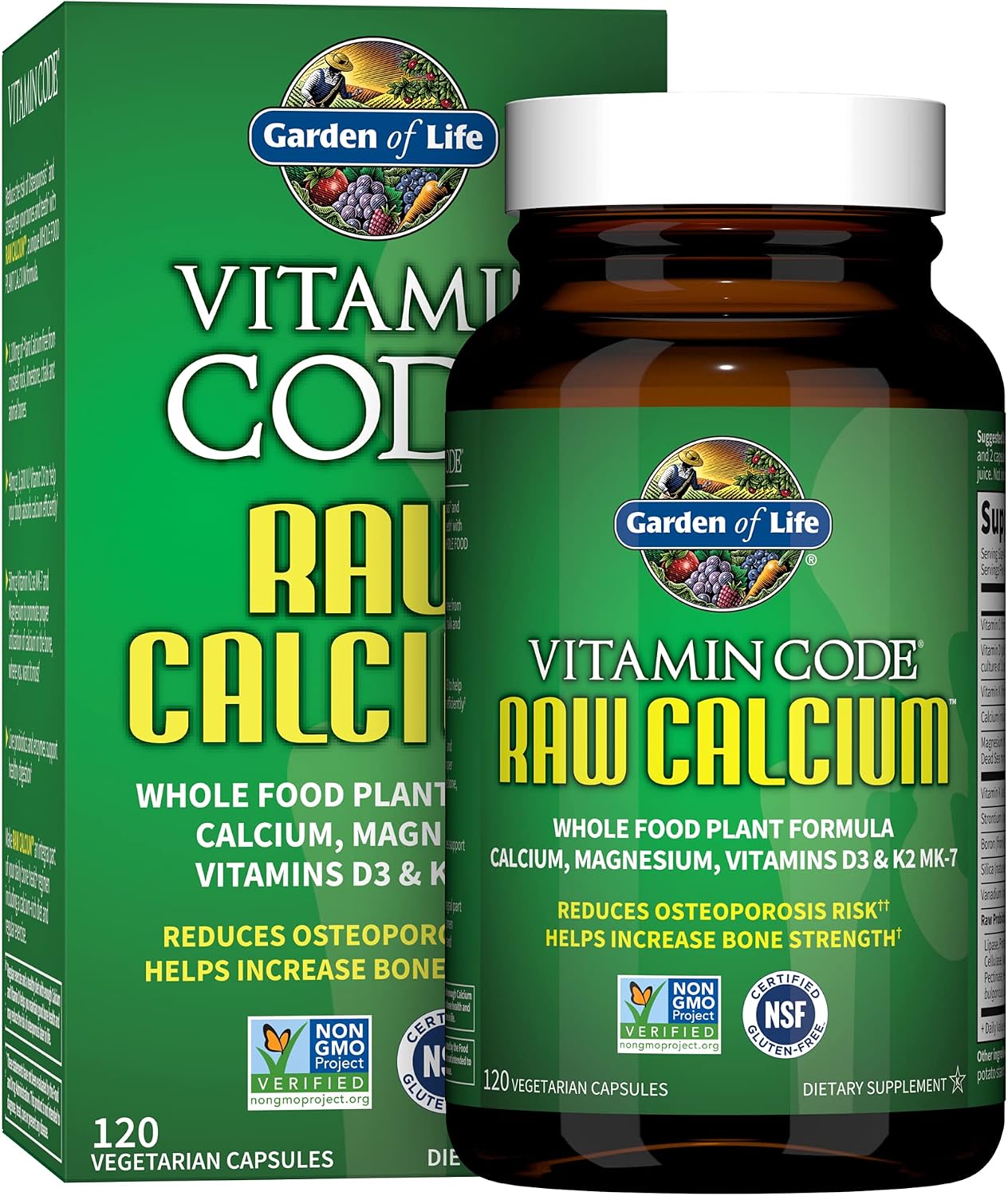 Garden of Life Raw Calcium Supplement for Women and Men – Vitamin Code Made from Whole Foods with Magnesium, K2, Vitamin D3 and Vitamin C plus Probiotics for Digestion, 120 Capsules