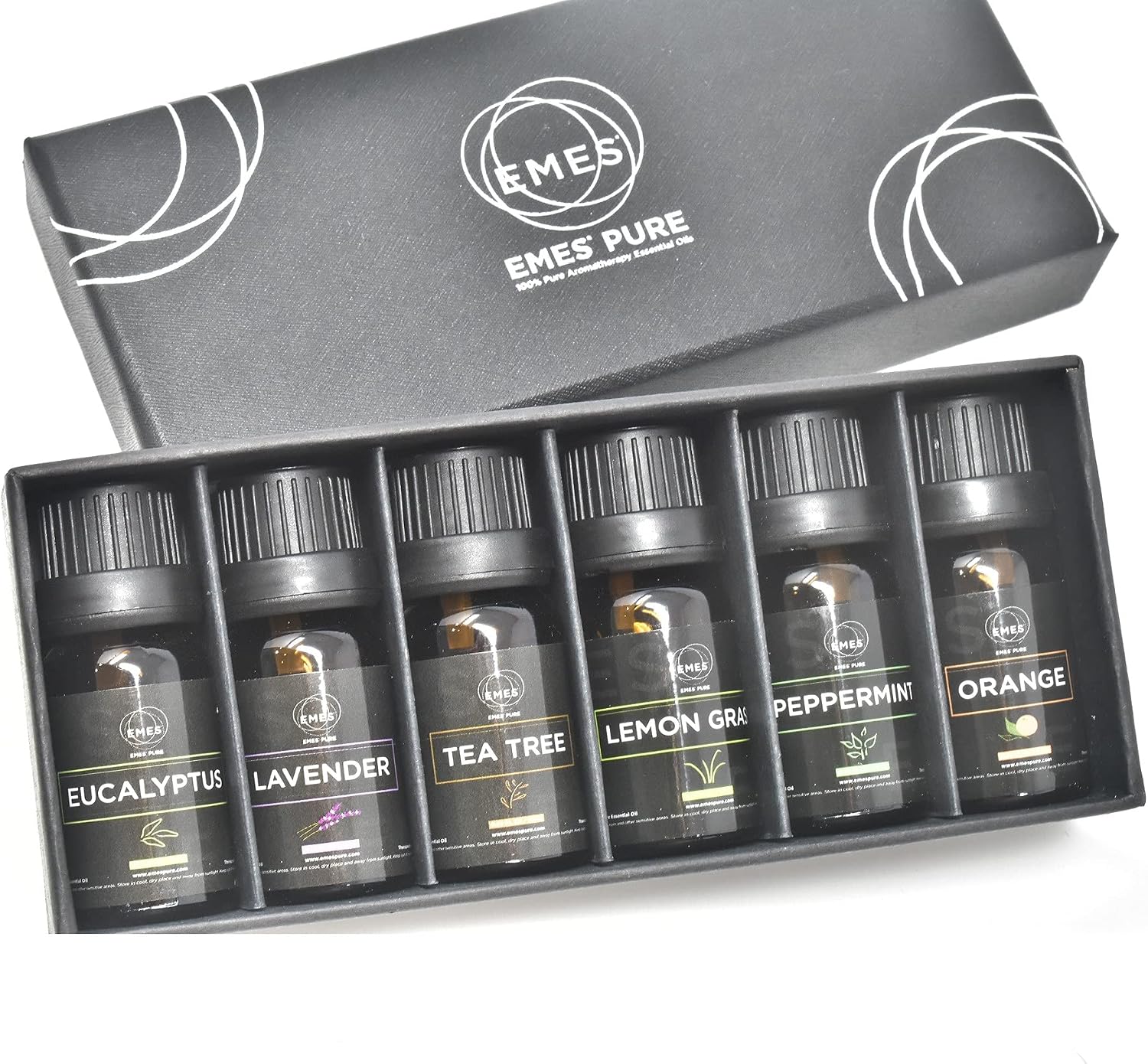 EMES Pure Essential Oil Gift Set | Natural Therapeutic Grade Oils for Diffuser, Skin Care, Massage, Home Fragrance, Humidifier, Aromatherapy | Proudly Made in The USA | 6 Pack