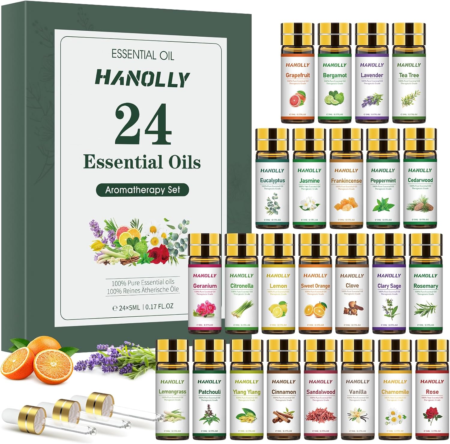 Essential Oils Set – 24 Pcs Essential Oil Kit for Diffuser, Aromatherapy, Massage, Skin Care, Soap & Candle Making – Premium Aromatherapy Diffuser Oils Set