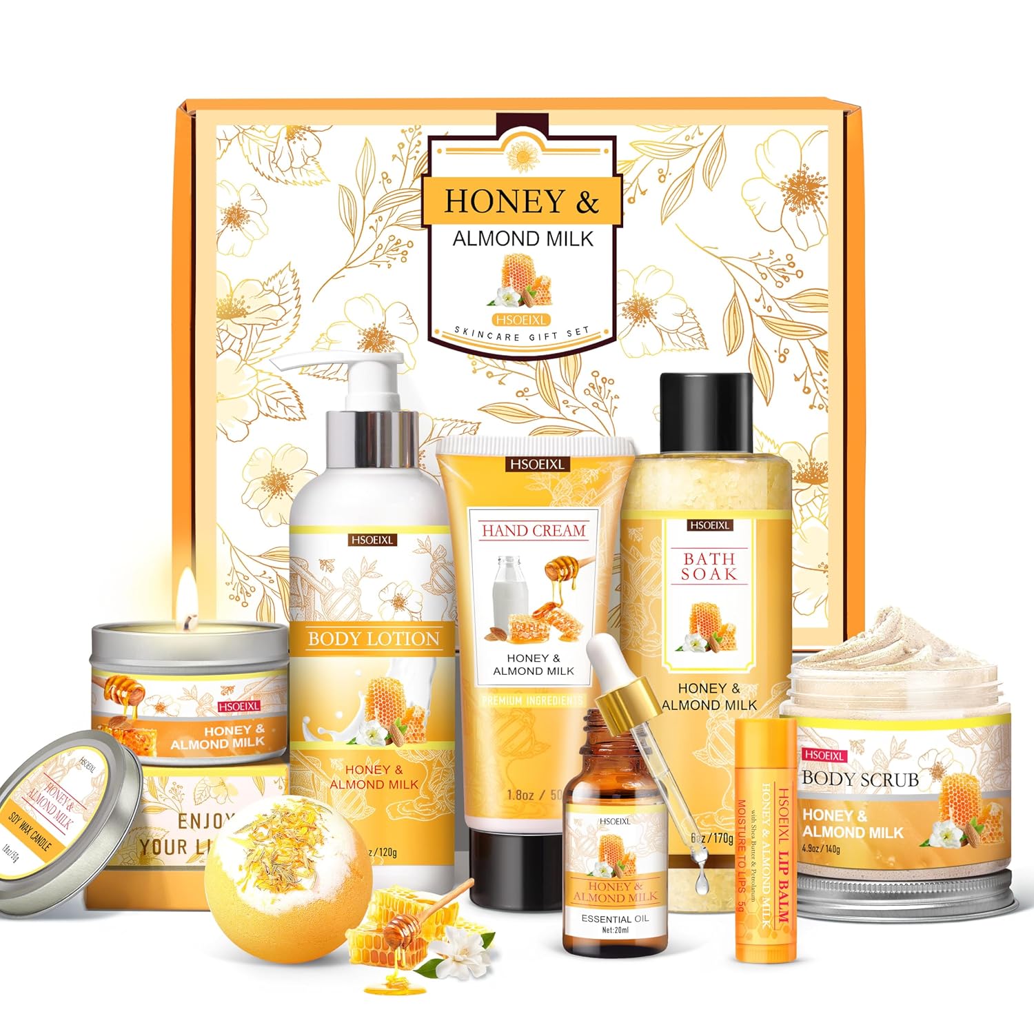 Gifts for Women, Birthday Gift for Women, 9 Pc Almond Milk & Honey Bath and Body Gifts Set, Self Care Gifts Spa Gift Basket, Relaxing Bath Sets for Mom, Girlfriend, Sister, Female Friends, Coworker