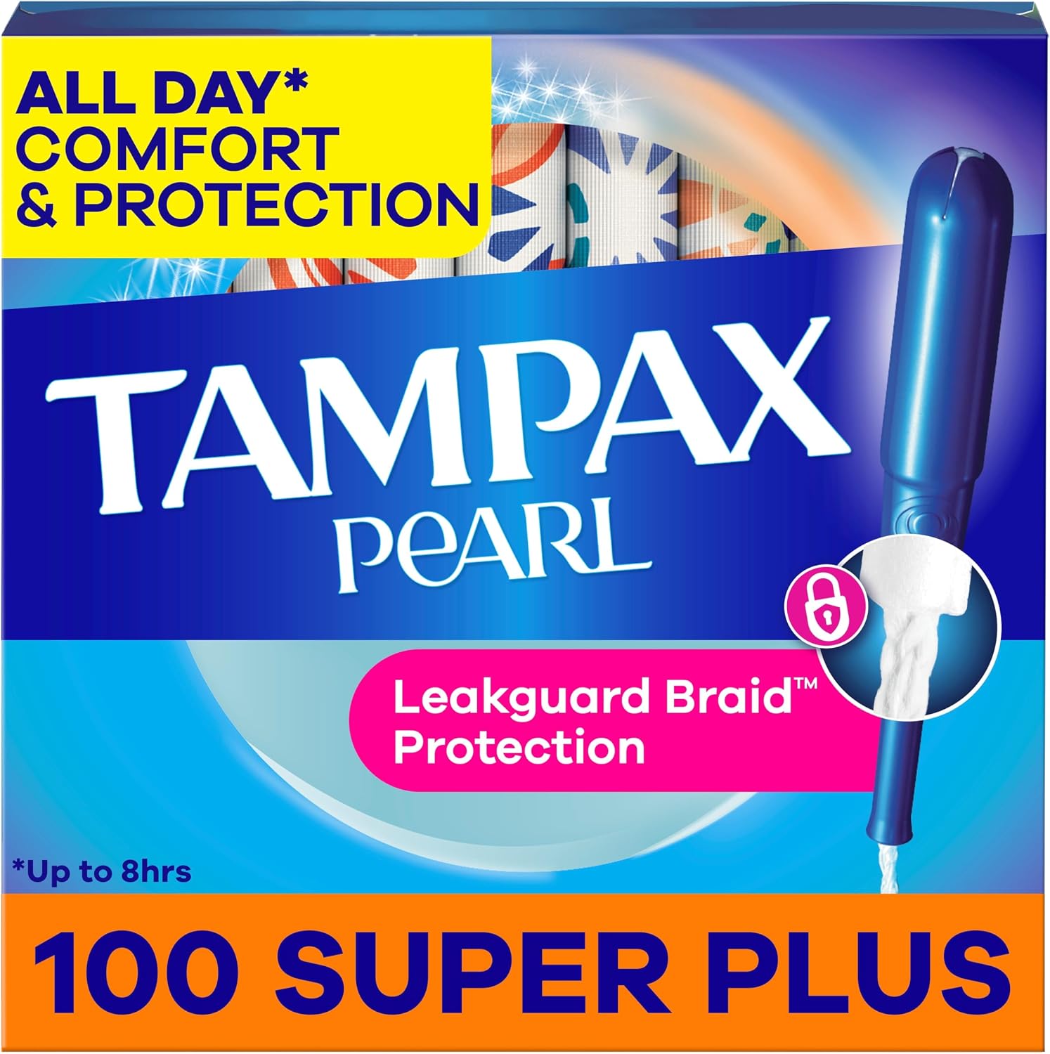 Tampax Pearl Tampons for Women, with LeakGuard Braid, Super Plus Absorbency, Unscented, 100 Count (2 Packs of 50)