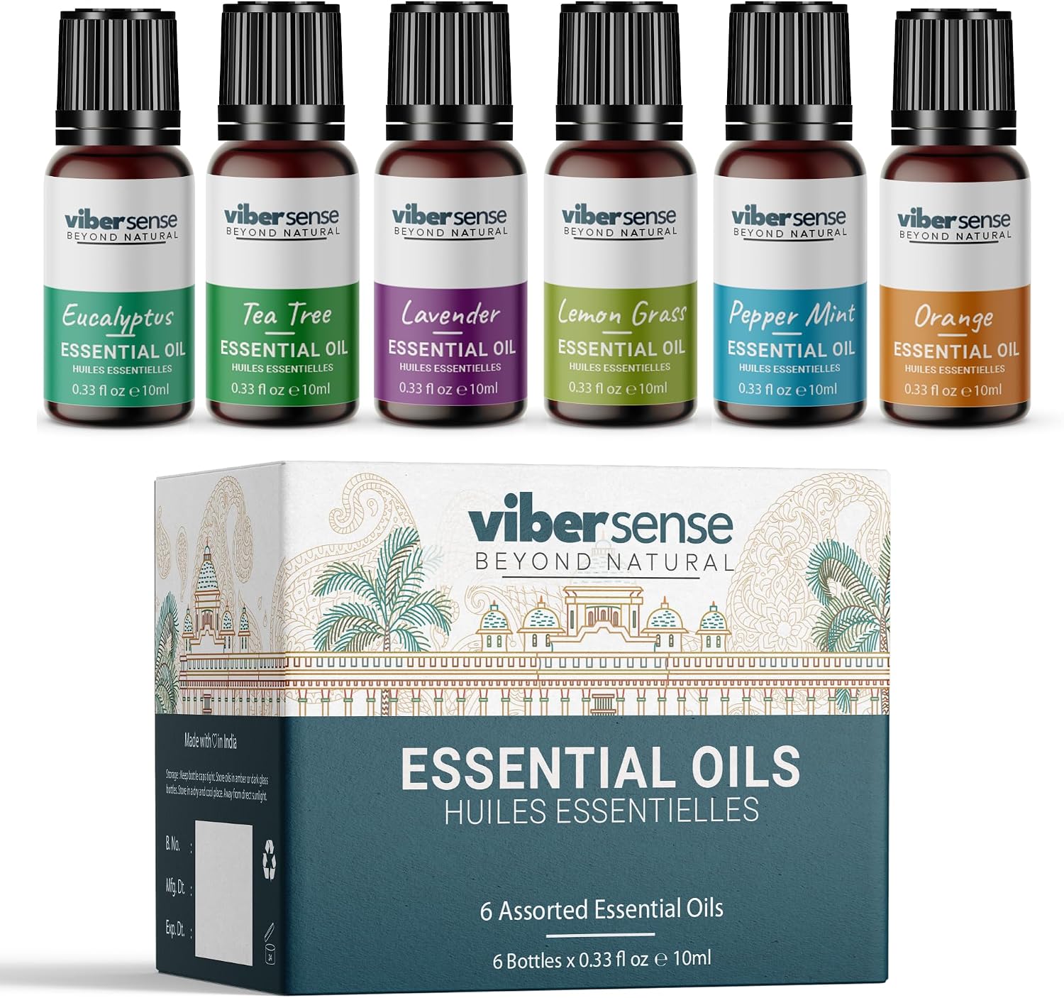 Essential Oils Set – Top 6 Blends for Diffusers, Home Care, Candle Making Scents, Fragrance, Aromatherapy, Humidifiers, Gifts -Eucalyptus,Tea Tree,Pepper Mint,Lemon Grass,Lavender & Orange 10ml