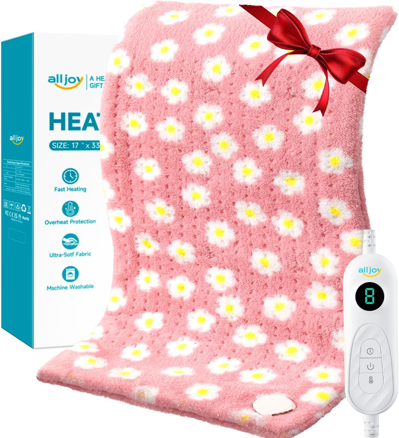 ALLJOY King Size Heating Pad for Back Pain Relief, 33”x 17” Extra Large Heating Pad for Period Cramps, FSA Eligible HSA, Portable Heat Pad for Neck and Shoulders, Birthday Gifts for Women Men Mom Dad