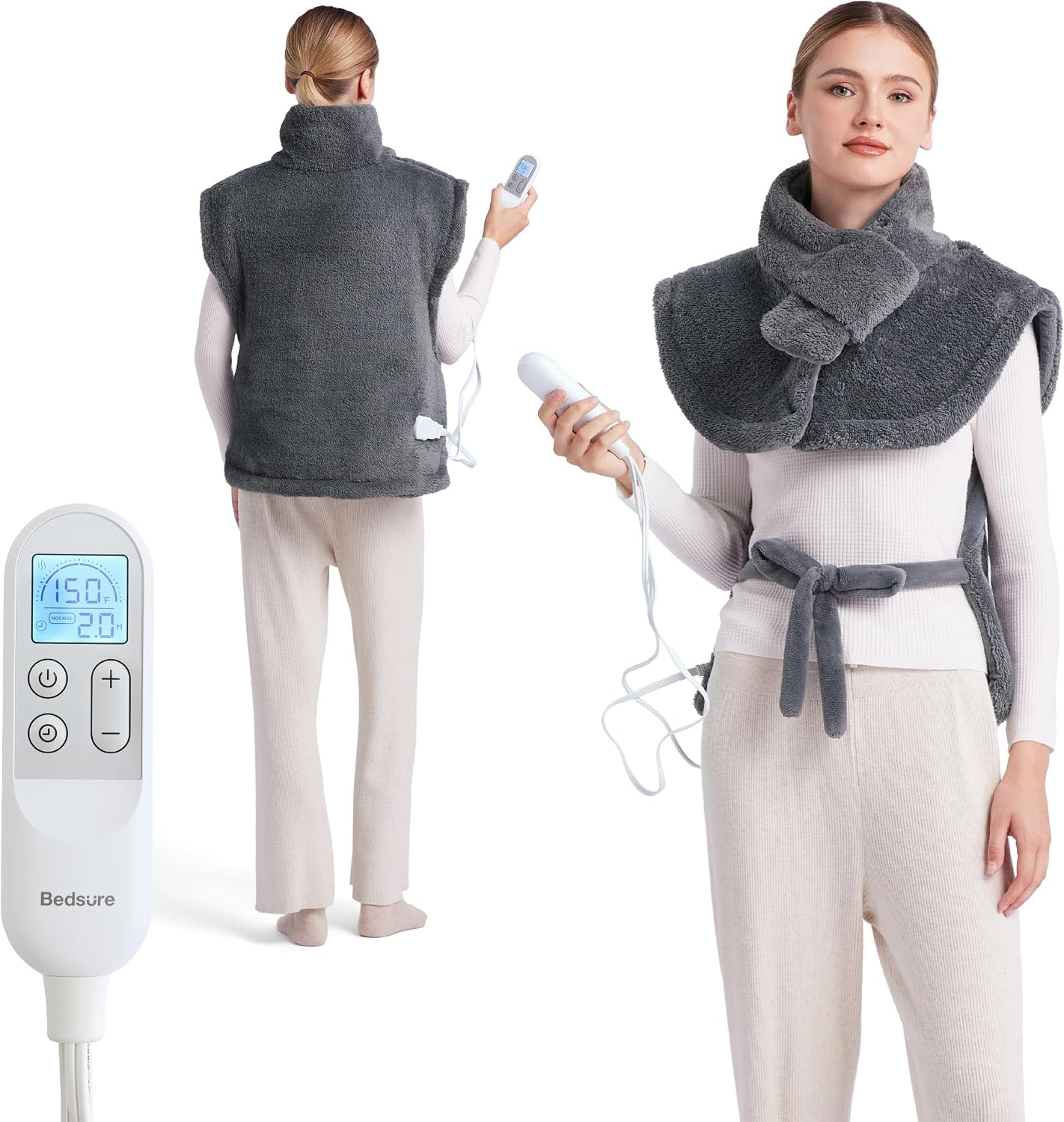 Bedsure Full Body Heating Pad for Back – Birthday Gifts for Seniors Women Mom, Wrap Electric Heated Pad for Neck and Shoulders, Fast Heating Large 24″x34″, ETL Certified, Grey