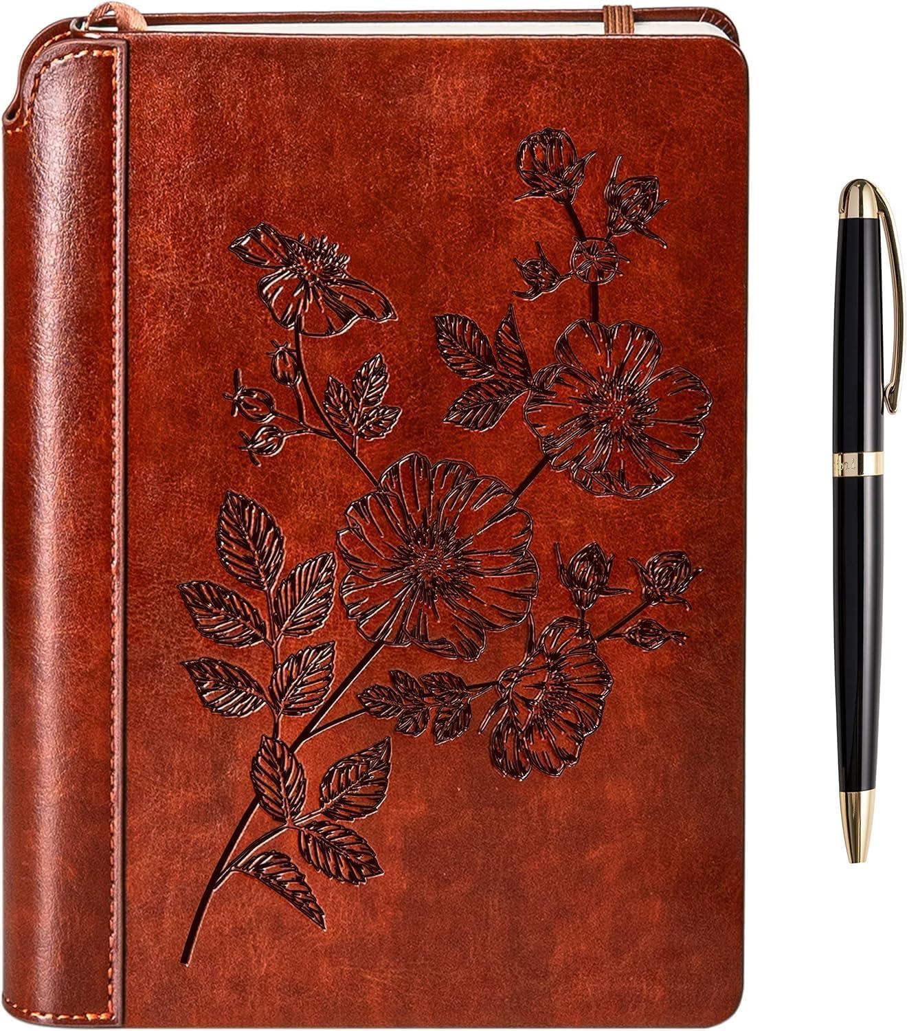 SETTINI® Lined Journal – Flower Journal for Writing Gift Set – Hardcover Vegan Leather, Unique Pen Holder, 192 Pages, A5 – Includes Pen and Gift Box – Fathers Day Gift, Journal for Women