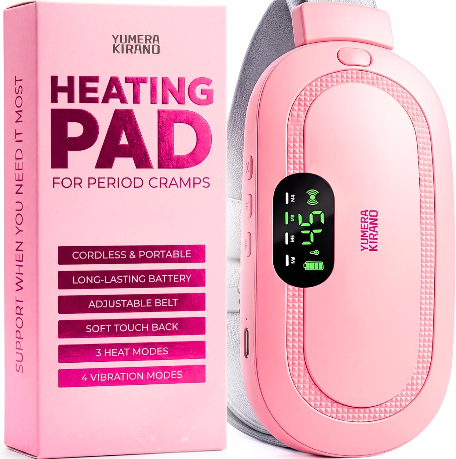 Heating Pad for Period Cramps – FSA&HSA Eligible Electric Menstrual Massage | 3 Heat & 4 Vibration Modes for Menstrual Pain Relief, PMS Support, Abdominal and Lower Back Comfort, 1800mAh Battery