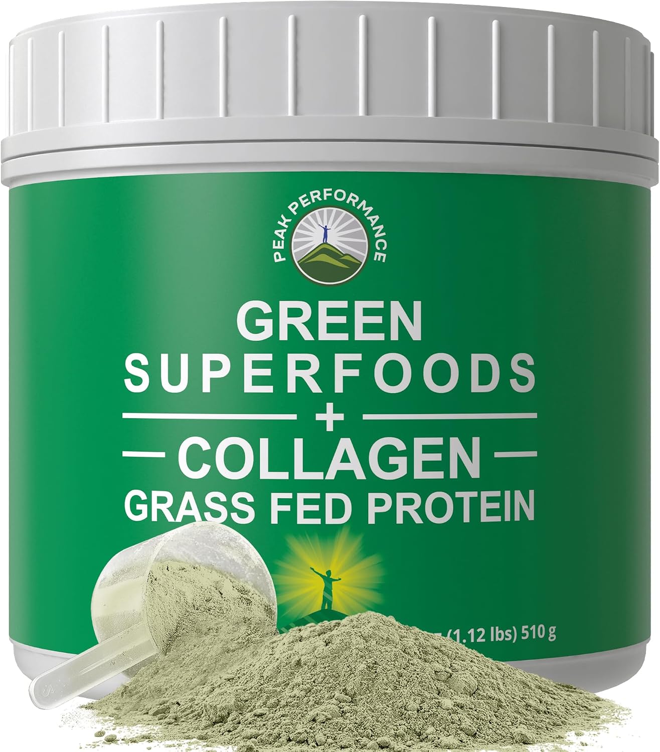 Greens Superfood + Grass Fed Collagen Peptides Powder – Ultimate Blend of Best Tasting Green Superfood with Pure Pasture Raised Hydrolyzed Protein Powder for Skin Hair + Joint Health