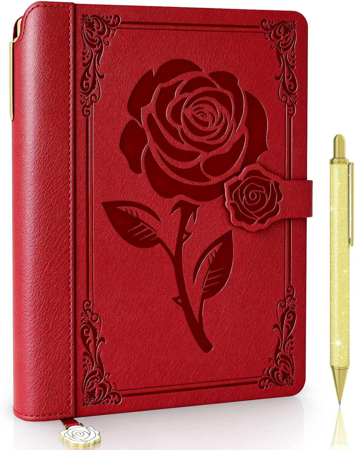 Aocii leather Journal for Women, A5 lined Daily Journal Notebook, Pretty Journaling for Writing, Hardcover Vintage Travel Journals, 224 Pages, Pen included (burgundy)