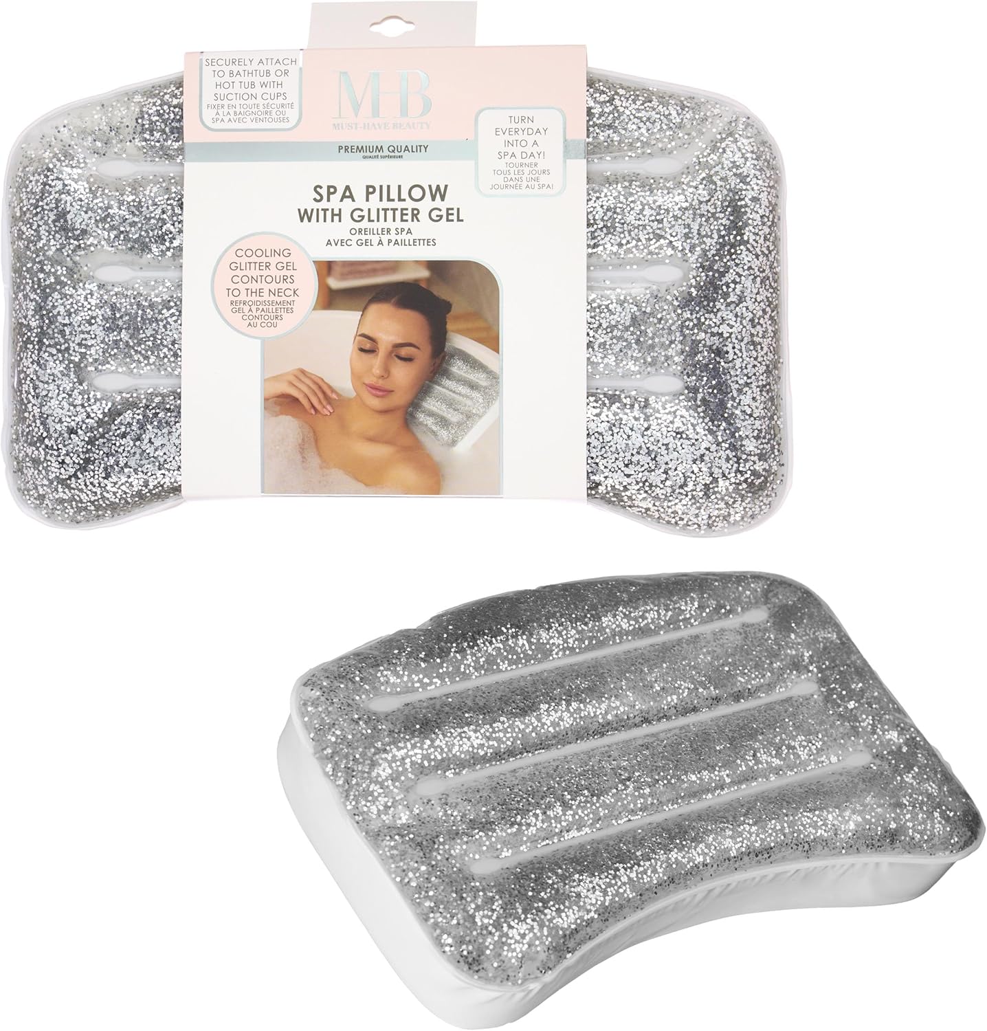 Glitter Gel Cooling Spa Pillow -Bathtub & Hot Tub Relaxation Cushion | Neck & Head Support Bath Pillow. Luxury Spa Accessory Gift for Women – Ultimate Comfort & Relaxation