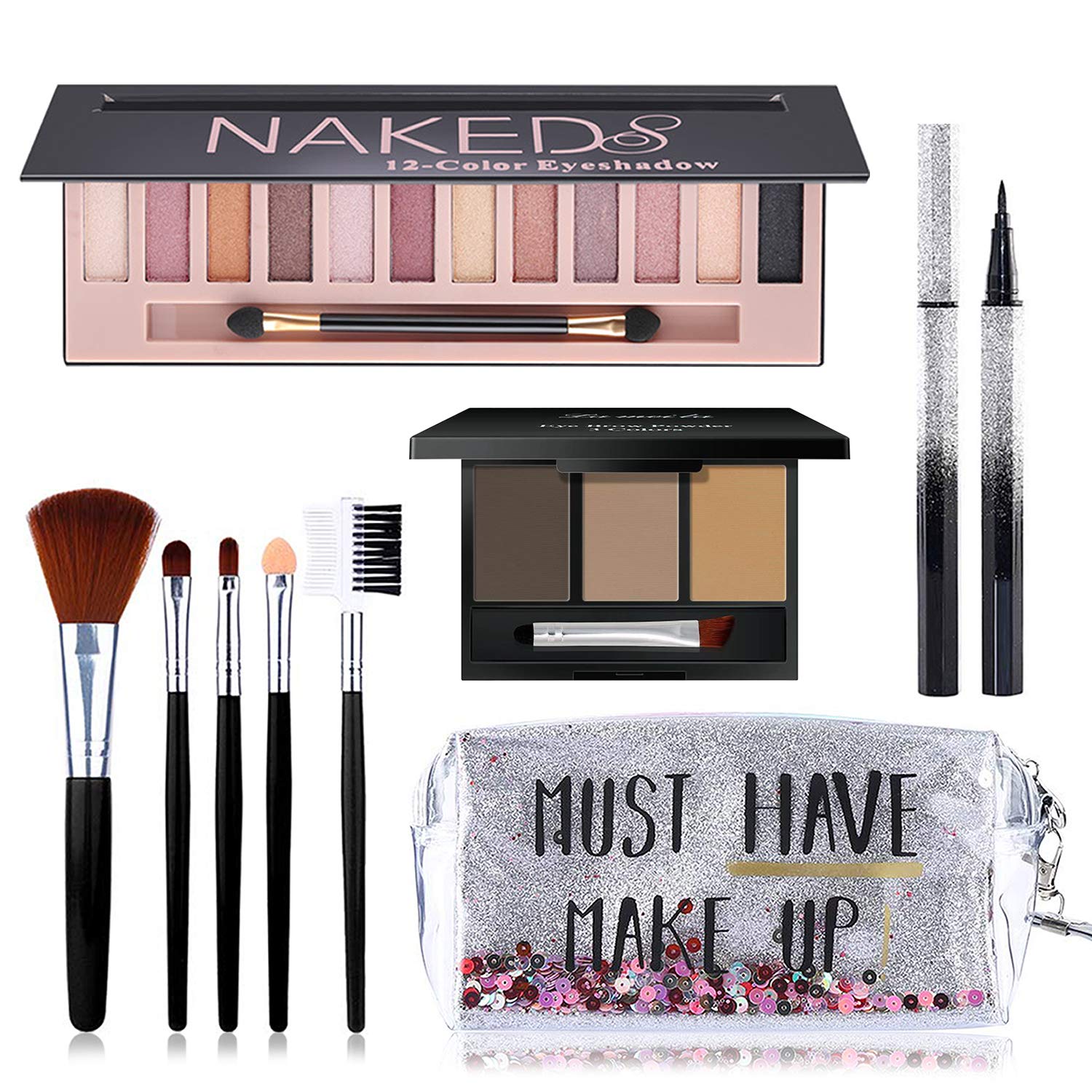 All in One Makeup Kit for Women Full Kit – Make Up Gift Set With Eyeshadow, Brushes, Eyeliner, Brow Powder and Cosmetics Bag – Ideal for Daily Wear & Gifting