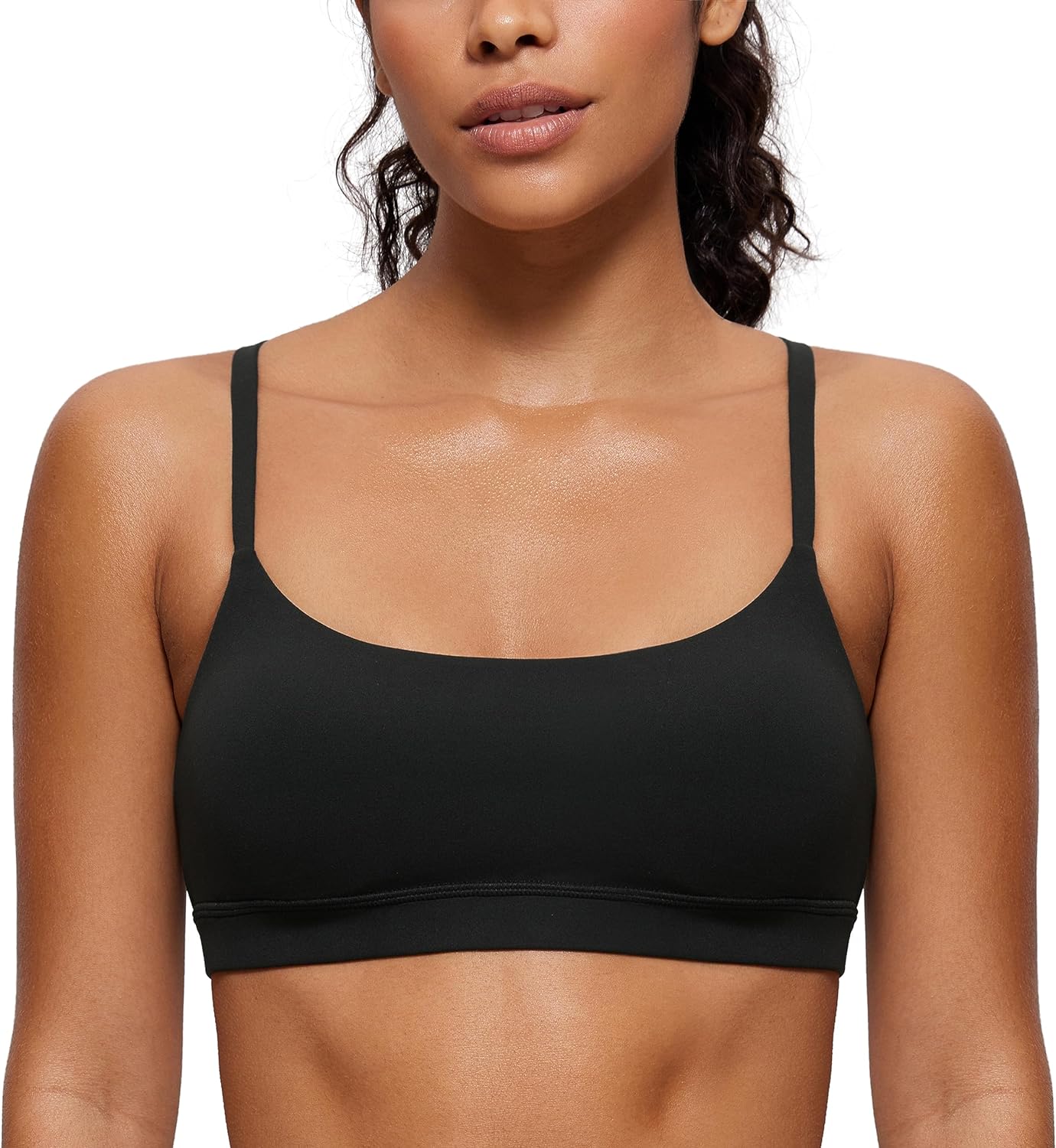 CRZ YOGA Butterluxe Adjustable Spaghetti Strap Sports Bras for Women – Scoop Neck Wireless Padded Yoga Workout Crop Top