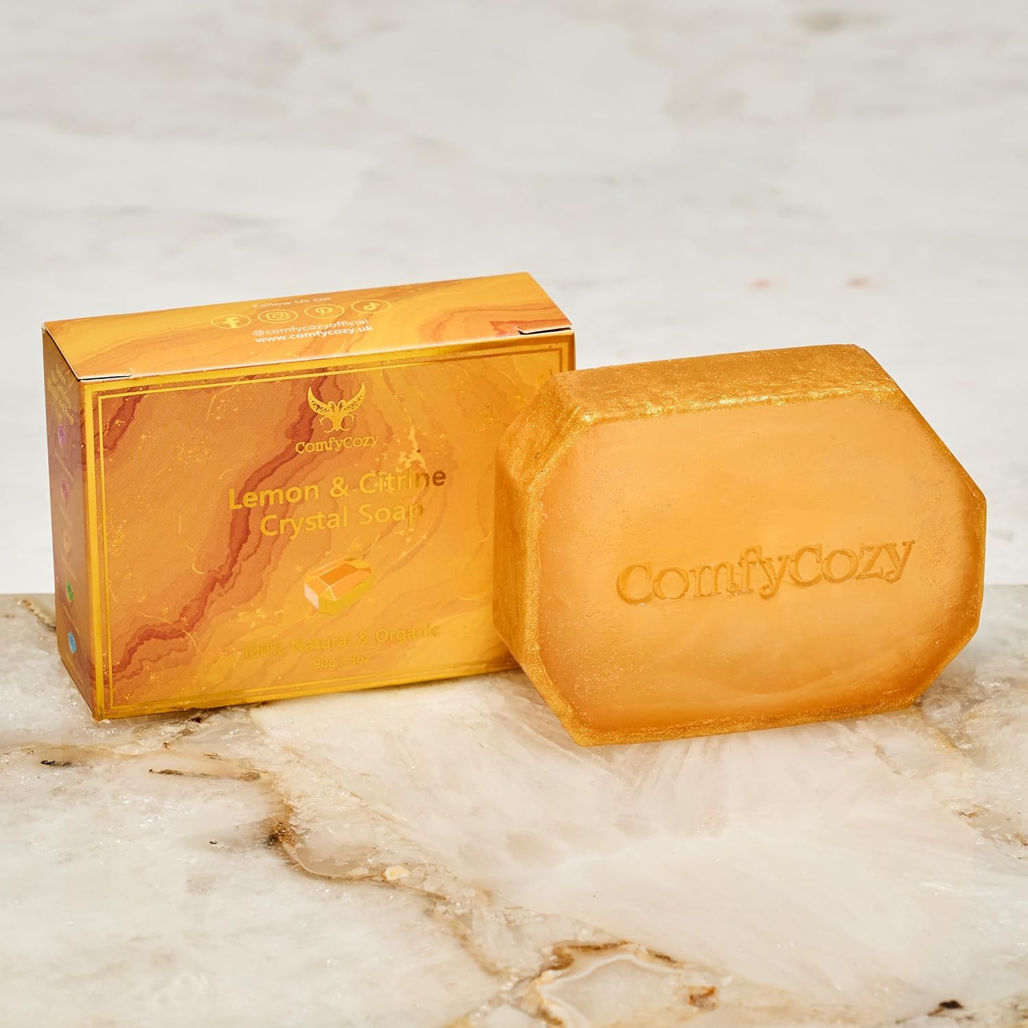 ComfyCozy Lemon Crystal Soap Bar – 100% Natural Organic Hand Body Soaps Bars – Luxury Aromatherapy Skincare Acne Gift Essentials for Bath Beauty Women Mother Him Her Gifts Set Birthday Ideas – 90g