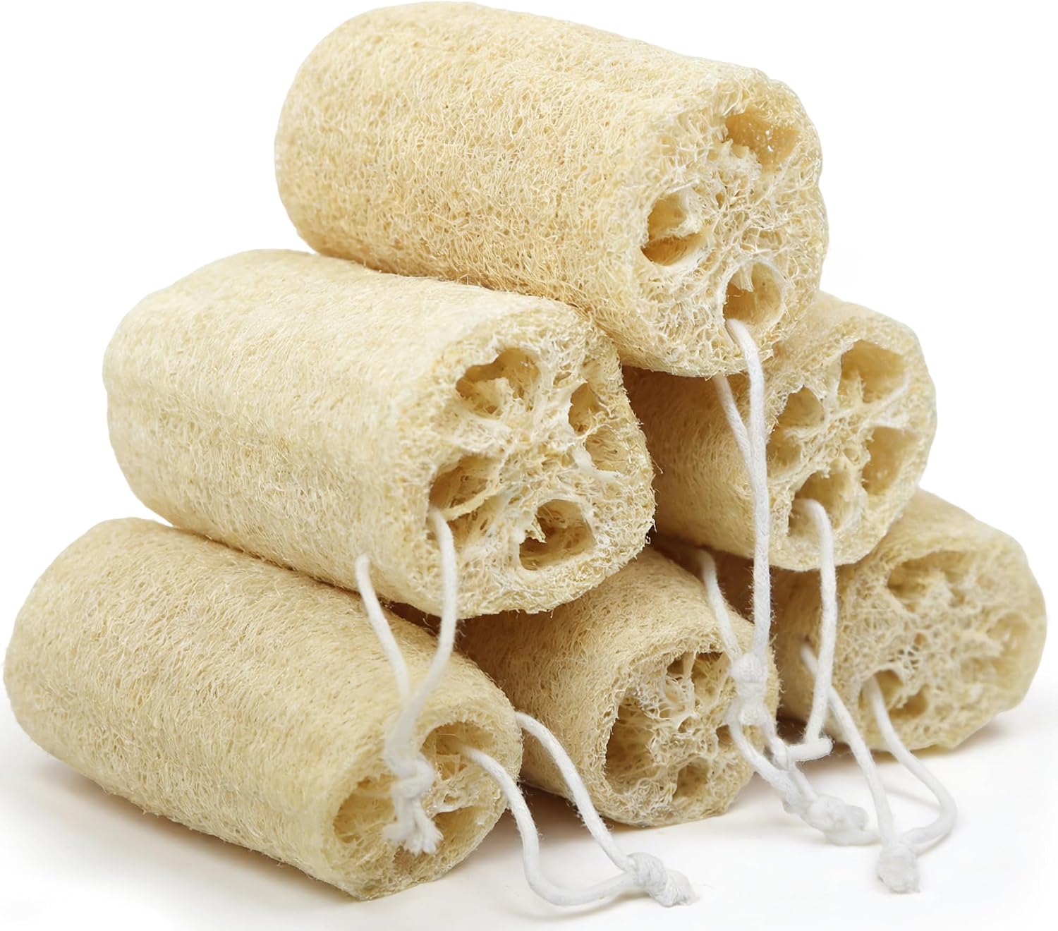 6 Pack Natural Loofah Exfoliating Body Scrubber, 5 Inches Organic Luffa Bath Sponge Exfoliating Shower Body Scrubber for Deep Cleaning & Smooth Skin, Natural Real loofah Sponge for Men & Women