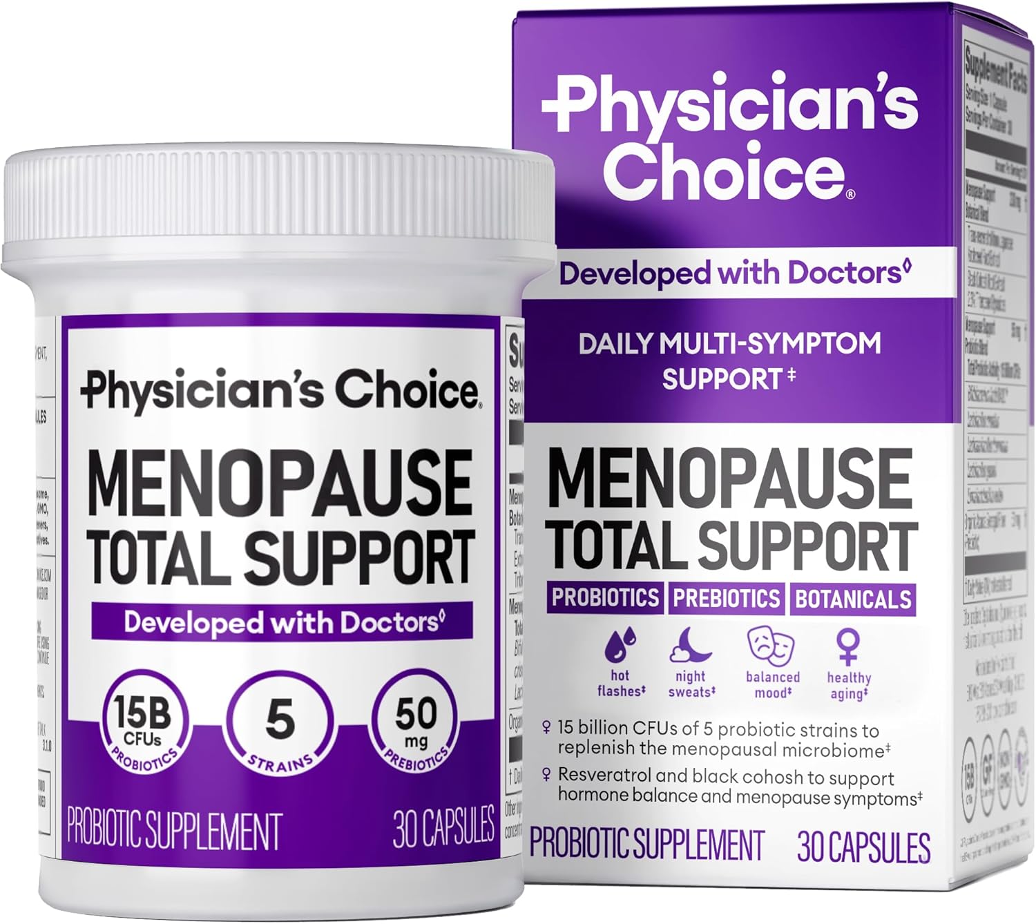 Physician’s Choice Menopause Probiotic Supplement for Women – Supports Hormone Balance, Hot Flashes, Night Sweats, Weight Management, Bloating & Gut Health – with Black Cohosh, Resveratrol+ – 30ct