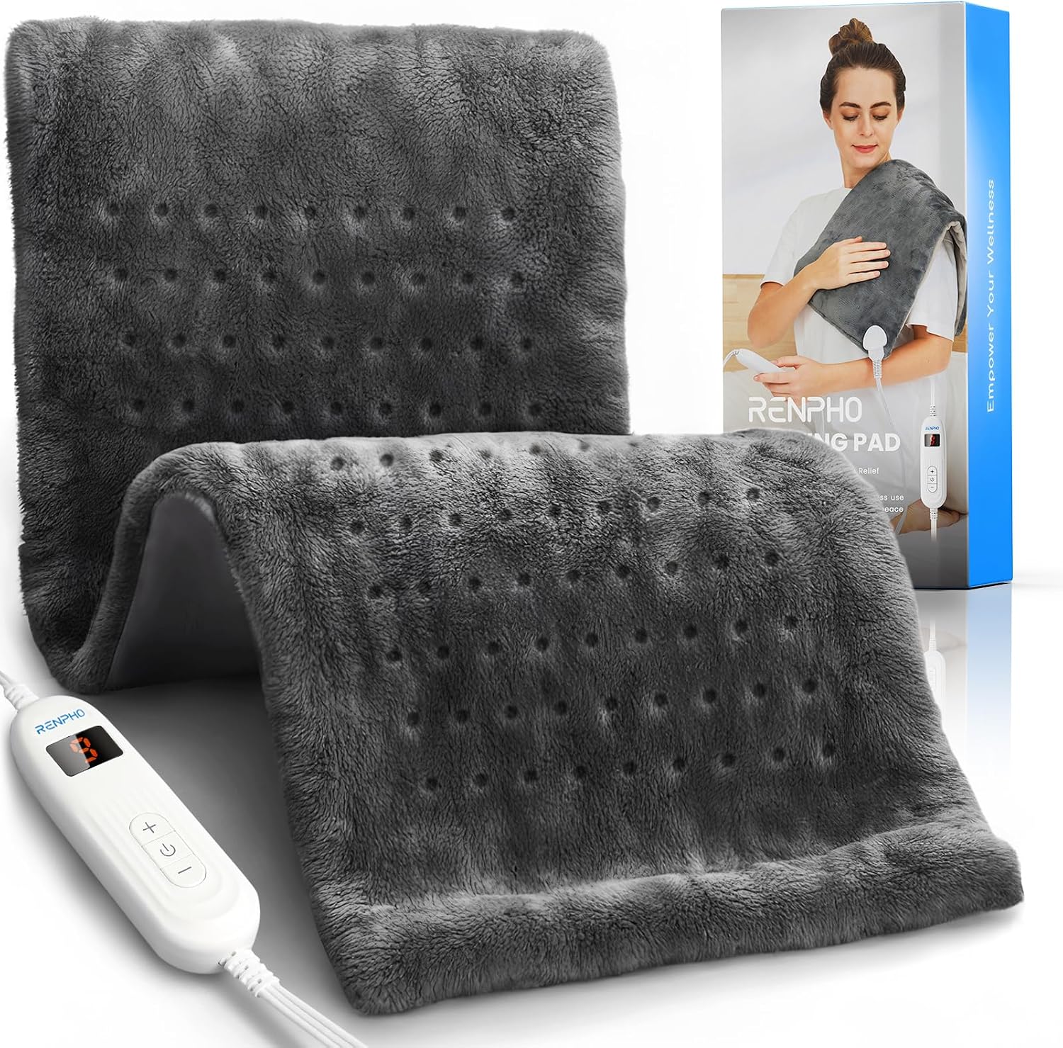 RENPHO Heating Pad for Back & Period Cramps, FSA Eligible & HSA Store, Fathers Day Dad Gifts for Men & Birthday Gifts for Women, 12″ x24‘’ Electric Heat Pad for Neck and Shoulder, ETL Certified, Gray