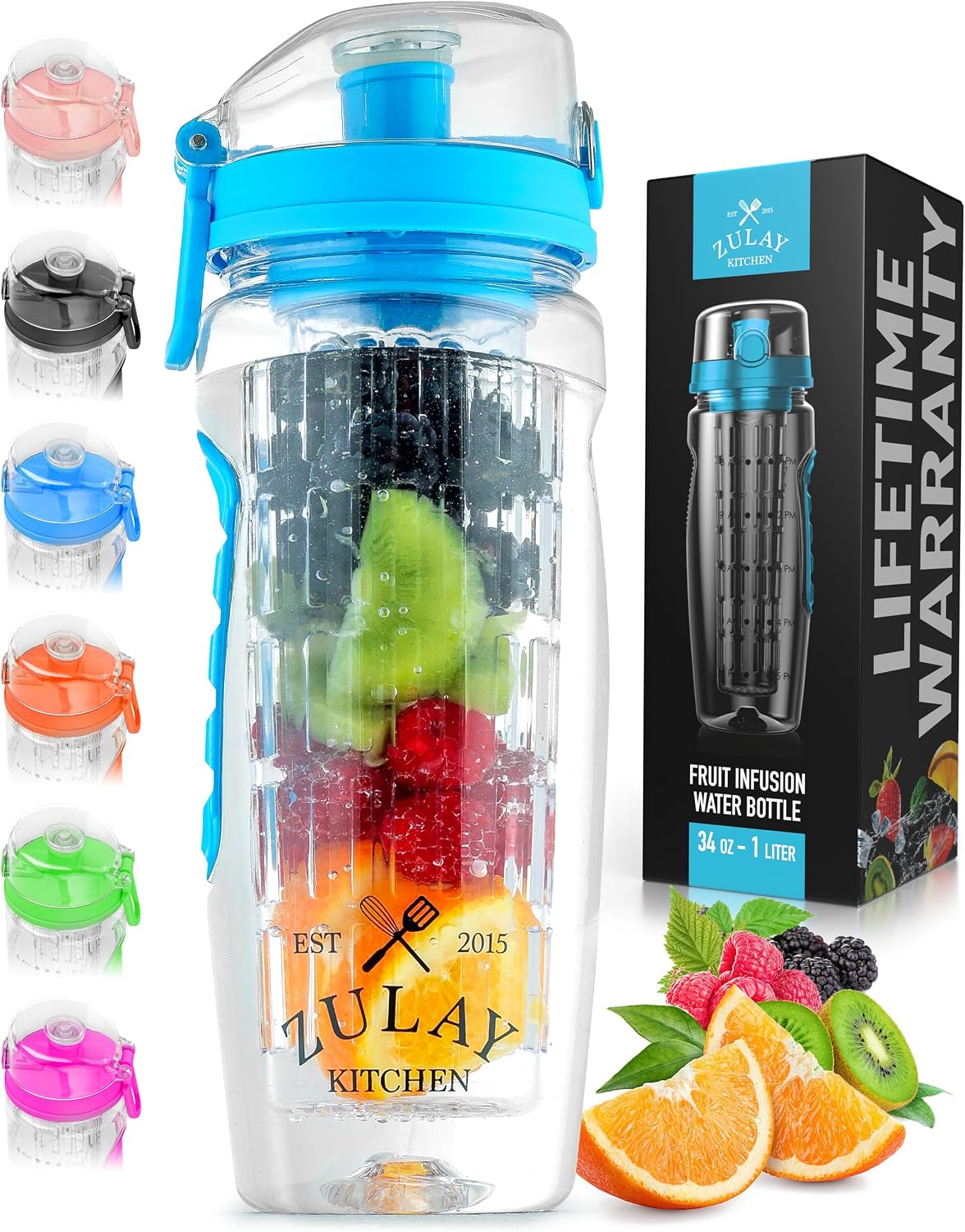 Zulay Fruit Infuser Water Bottle – 34oz – Leakproof With Full-Length Infusion Rod – Men Women’s Ideal Fitness Gift Or For Gym, Camping