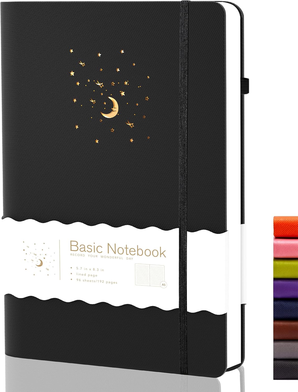 CAGIE Journal Notebook for Women Men, Hardcover Lined Notebooks Journals for Writing Work Journaling Note Taking Diary with Pen Loop (Black Ruled), Gifts, 5.7″ x 8.3″, 196 Pages