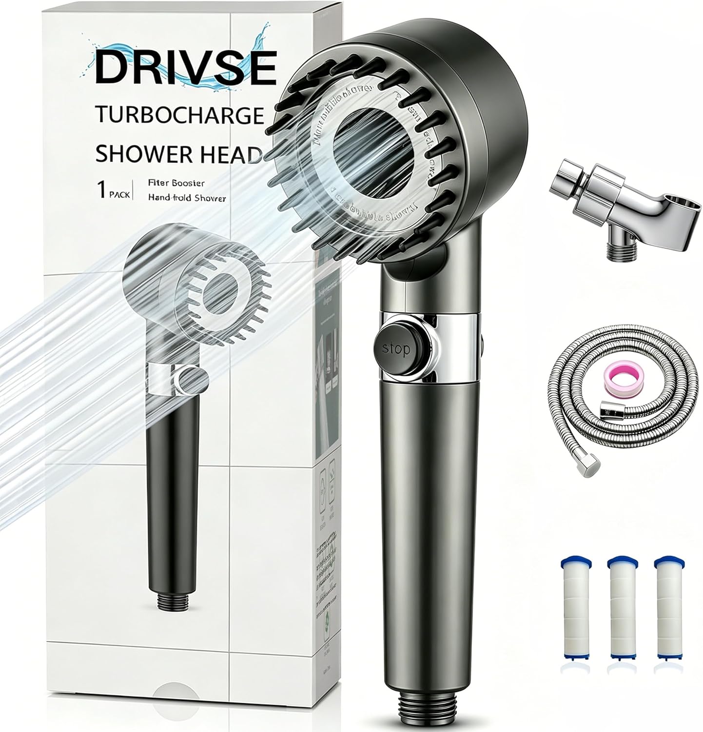 Drivse Showerhead, Drivse Filtered Shower Head With Handheld, High Pressure Handheld Hydrojet Nozzle Kit with Water Filter, Fits for Men, Women, Children and Pets. (Showerhead)