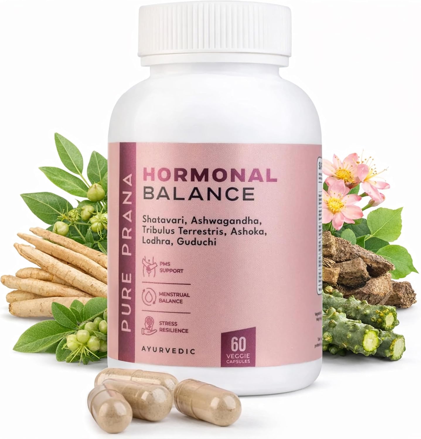 Pure Prana Shatavari Capsules for Women with Ashwagandha – Ayurvedic Herbal Wellness & Daily Vitality Support – Vegan Plant-Based Supplement – 60 Capsules