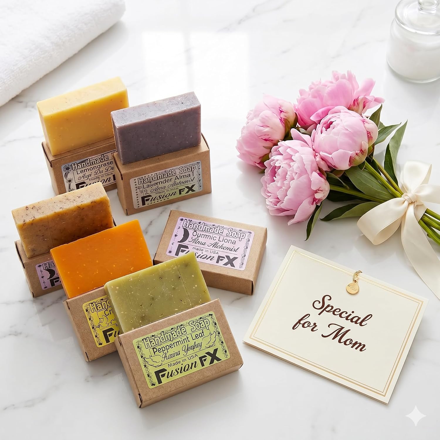 Gift Set of 5 Organic Handmade Natural Soap Bars with Essential Oils Aromatherapy Facial and Body Bars for Women and Men (1oz each) + Free Exfoliating Sponge and Neutral Soap. Organics