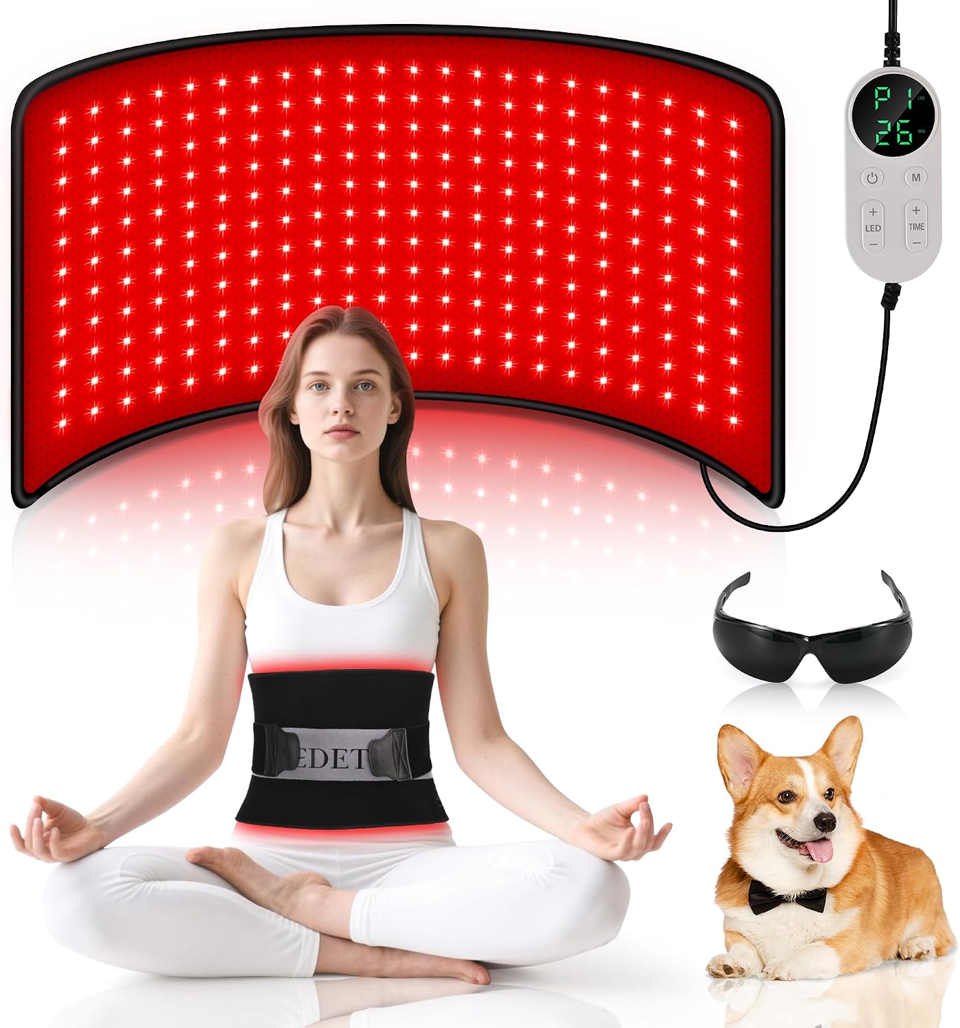Pedete Red Light Therapy Pad for Body, 24’’×12’’ Large Infrared Light Therapy Panel with Timer Remote Control, 660nm 850nm Home Office Daily Use on Back Shoulder Knee Leg & Pets (with Elastic Strap)