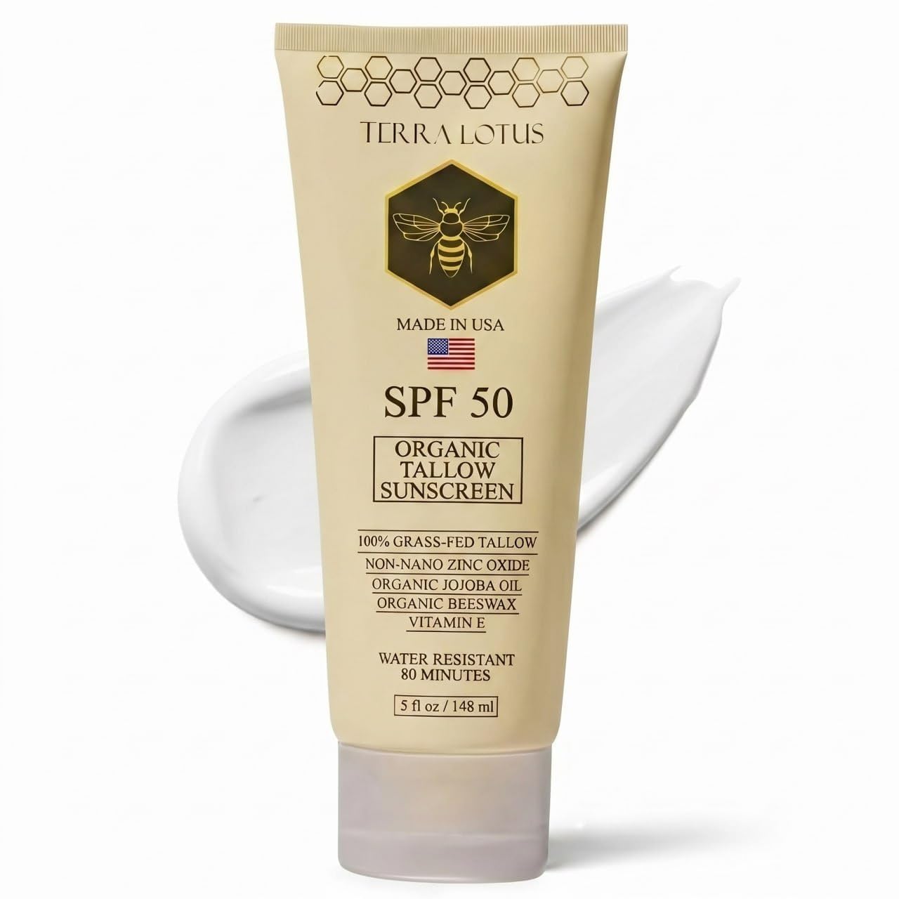 Organic Tallow Mineral Sunscreen – 50 SPF – For Face and Body – With 100% Grass-Fed Tallow and Non-Nano Zinc Oxide Reef Safe – (5 Oz)