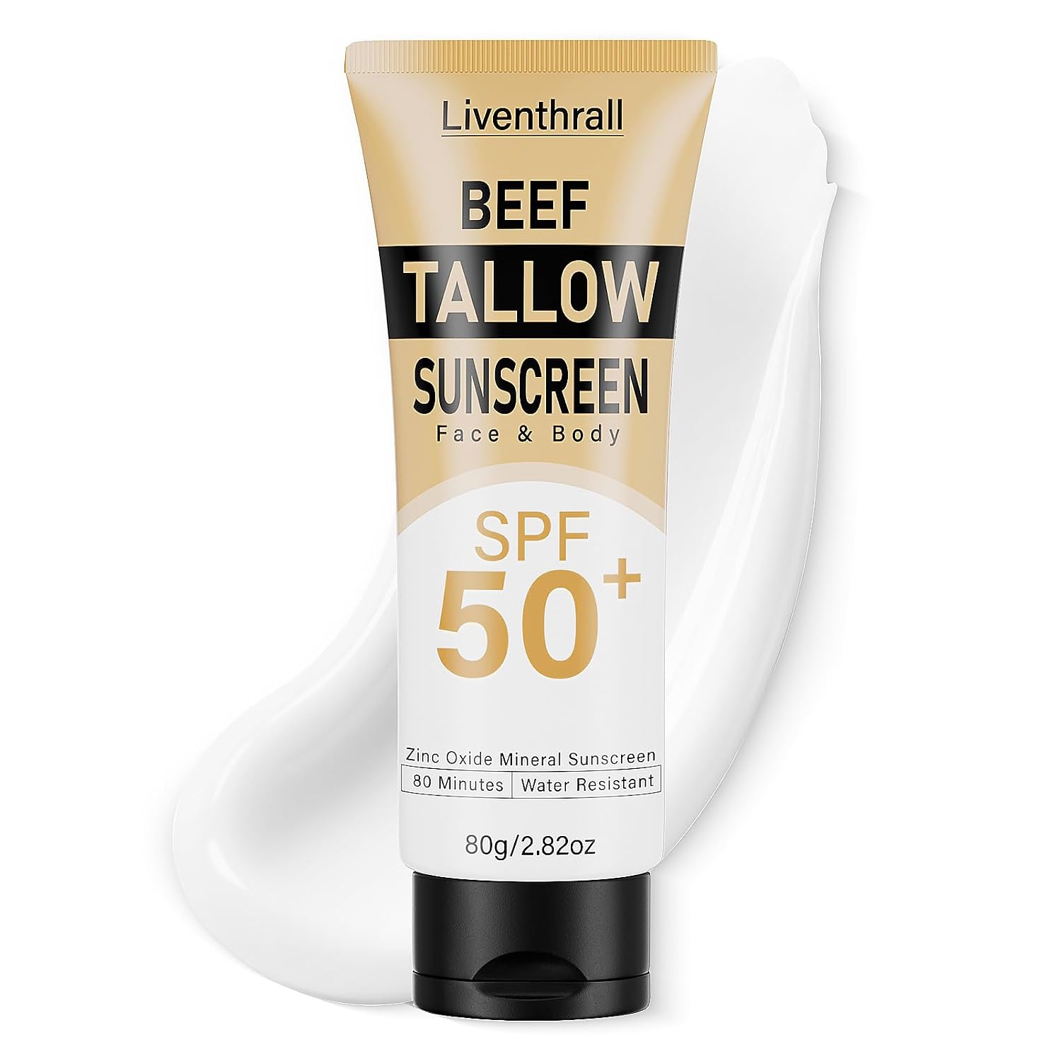 Mineral Sunscreen with Non-Toxic Zinc Oxide SPF 50, Organic Natural Beef Tallow Sunblock with Honey Beeswax, Non Greasy Formula for Face, Body and Skin – Women and Men, 2.82 oz (80g)