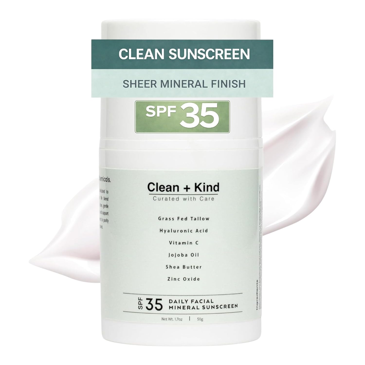 Tallow Face Sunscreen SPF 35 — Daily Mineral Moisturizer with Niacinamide, Hyaluronic Acid, Vitamin C & Zinc Oxide for Sensitive Skin — No White Cast, Reef-Friendly, 1.7 oz