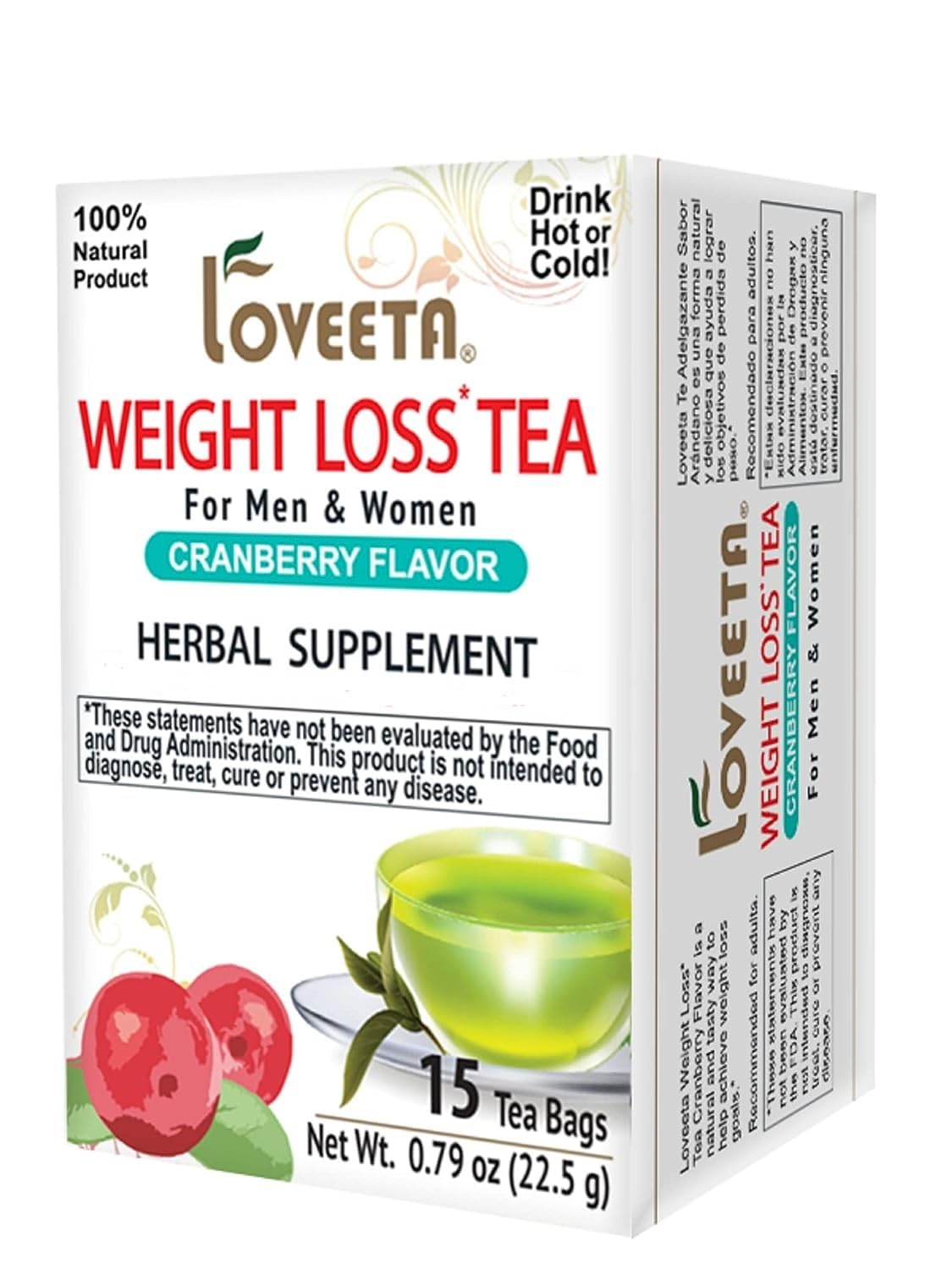 Loveeta Wellness Weight Loss Tea Cranberry – 15 Tea Bags (Gmo Free, Gluten Free, Dairy Free, Sugar Free & 100% Natural)