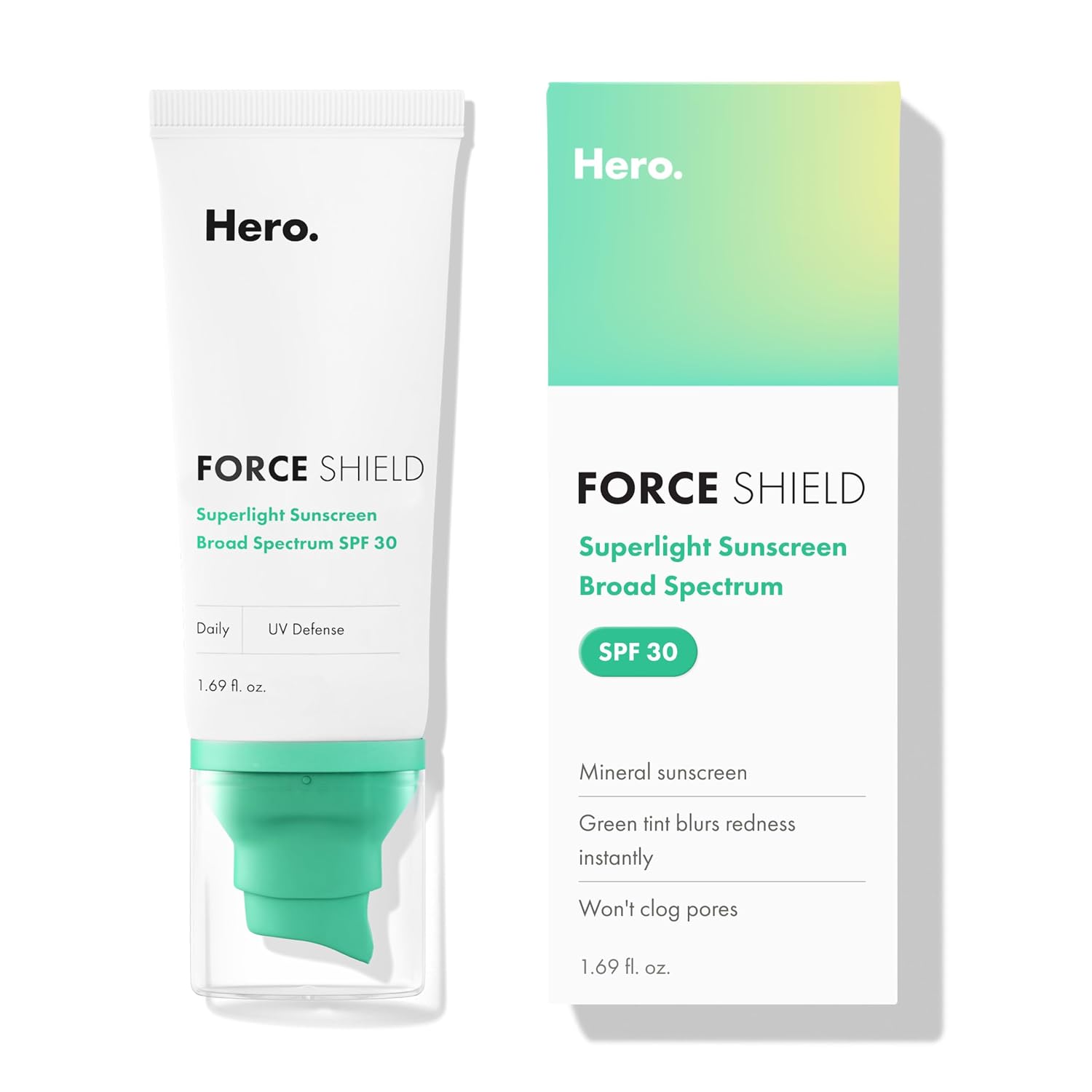Hero Cosmetics Force Shield Superlight Sunscreen SPF 30 – Lightweight Sunscreen for Face & Acne-Prone Skin with Zinc Oxide – Fragrance Free 50 ml