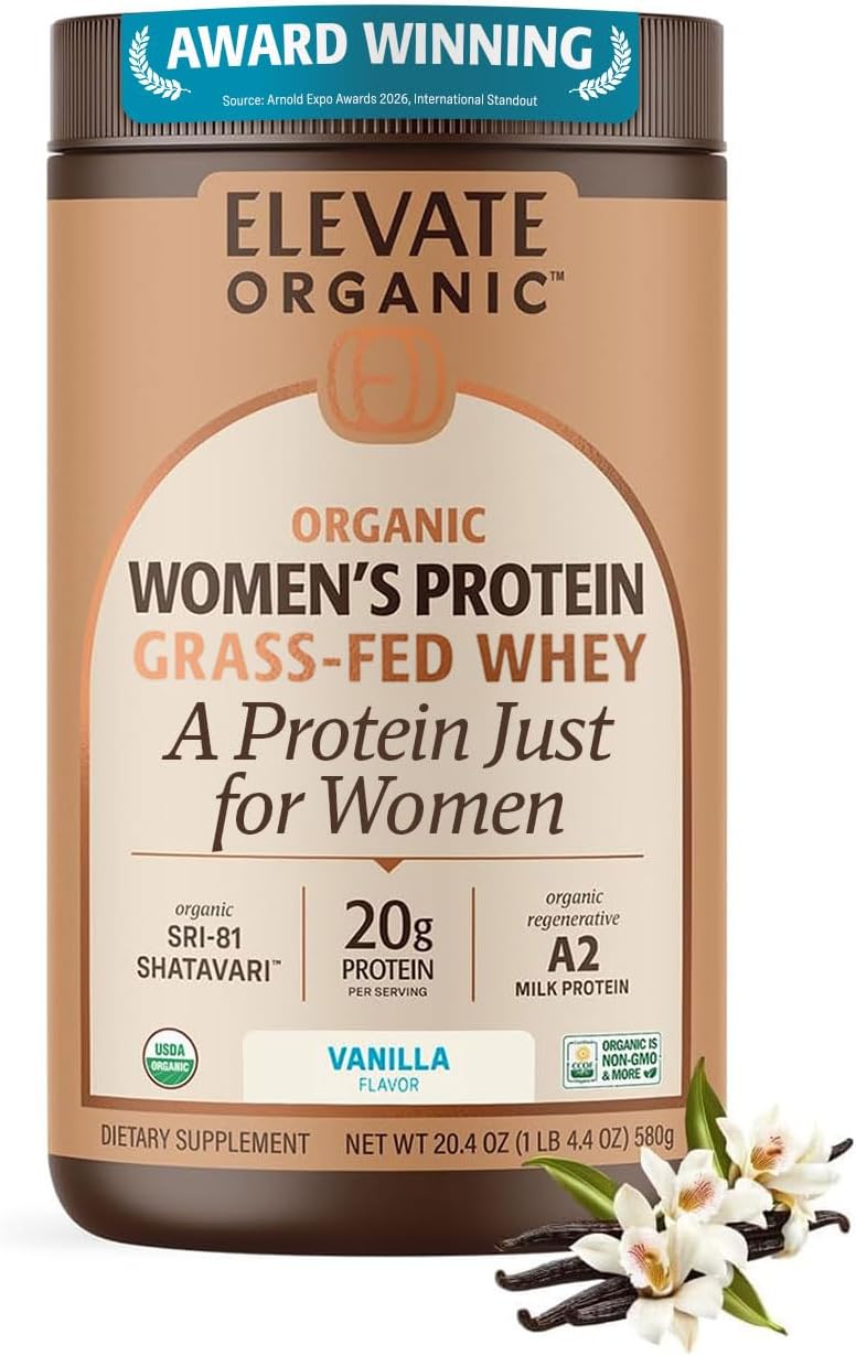 Women’s Whey Protein Powder, Vanilla, Grass Fed A2 Regenerative Whey with Organic SRI-81™ Shatavari, KSM-66 Ashwagandha® & Acti Veda™ (20g Protein)