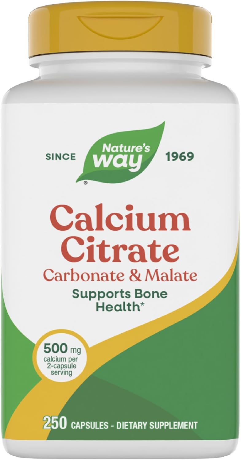 Nature’s Way Calcium Citrate, Carbonate & Malate – Potent Calcium Blend – 500mg per 2-Capsule Serving – Supports Healthy Bones & Teeth – Vegan – Gluten & Dairy-Free – 250 Count (125 Servings)