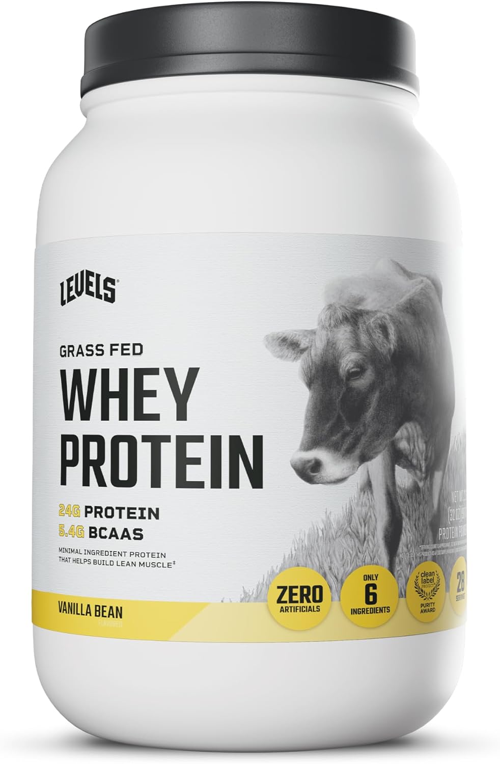 Levels Grass Fed Whey Protein Powder, No Artificials, 24G of Protein, Vanilla Bean, 2LB