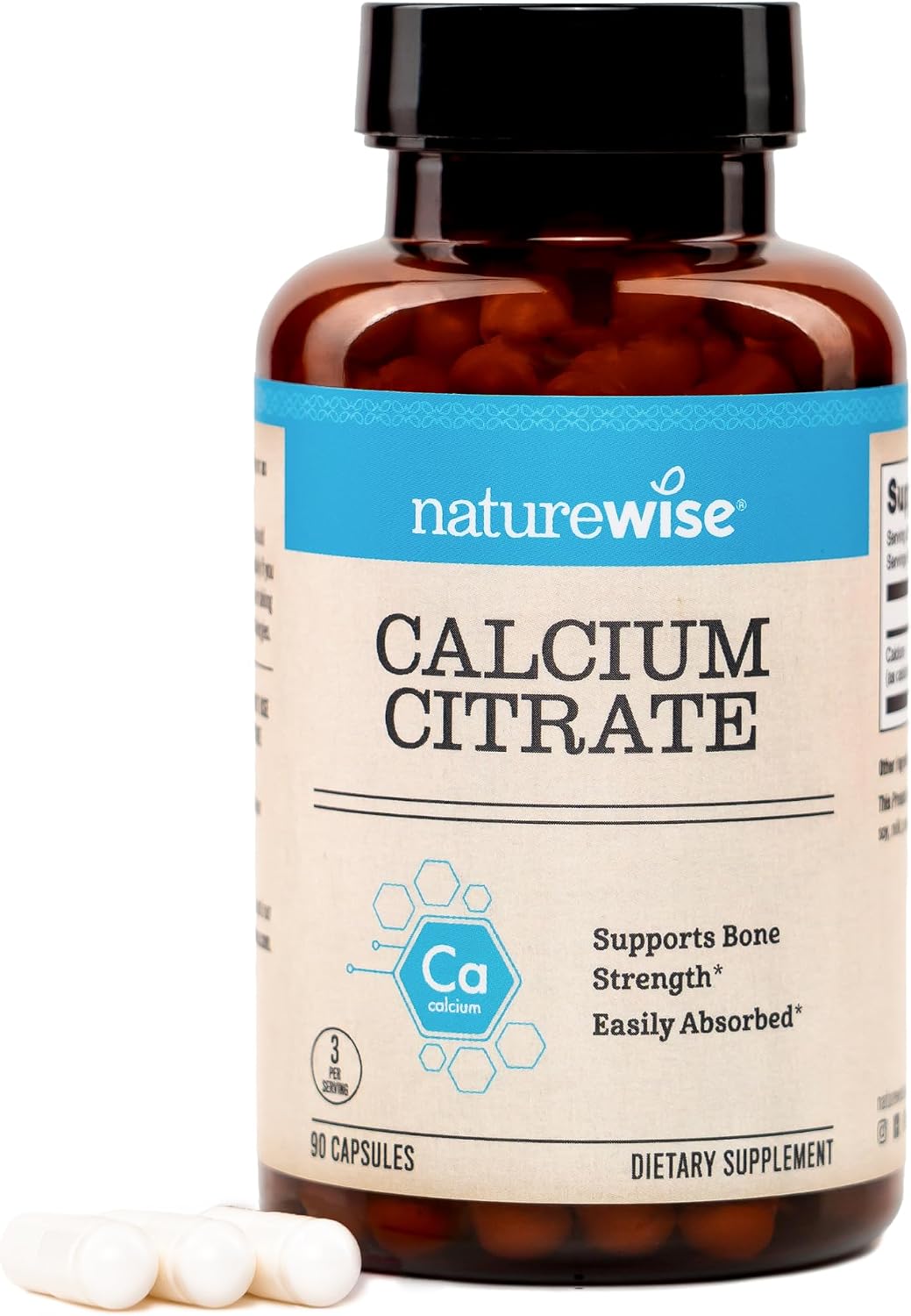 NatureWise Calcium Citrate 500mg Capsules – Supplement for Bone Health – Easy to Digest & Absorb – Vegan, Non-GMO, Gluten-Free – 90 Count[30-Day Supply]